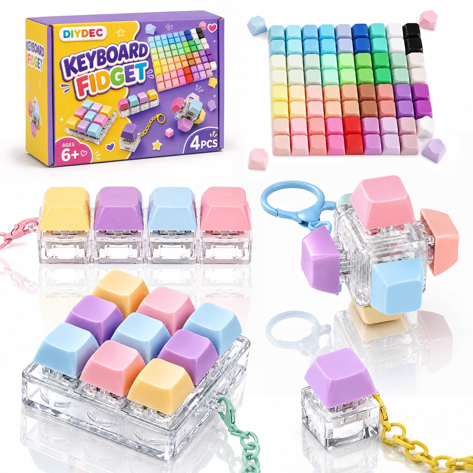 DIYDEC Keyboard Fidget Toy for Kids DIY Clicker Sensory Keychain Toys