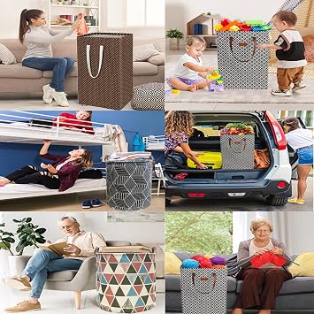 150L Waterproof Laundry Hamper in Family Extended Cotton Handle Laundry Basket in Dormitory Collapsible Laundry Bag in Nursery (969-Satisfied laundry hampers, 2 Pack)