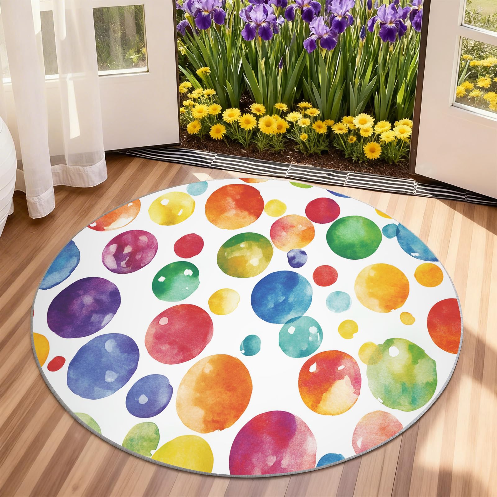 Générique Grand Tapis Rond Lavable Motif Graffiti Pop Art pour Salon, Chambre à Coucher, Table à Manger, décoration d'intérieur - 200 cm
