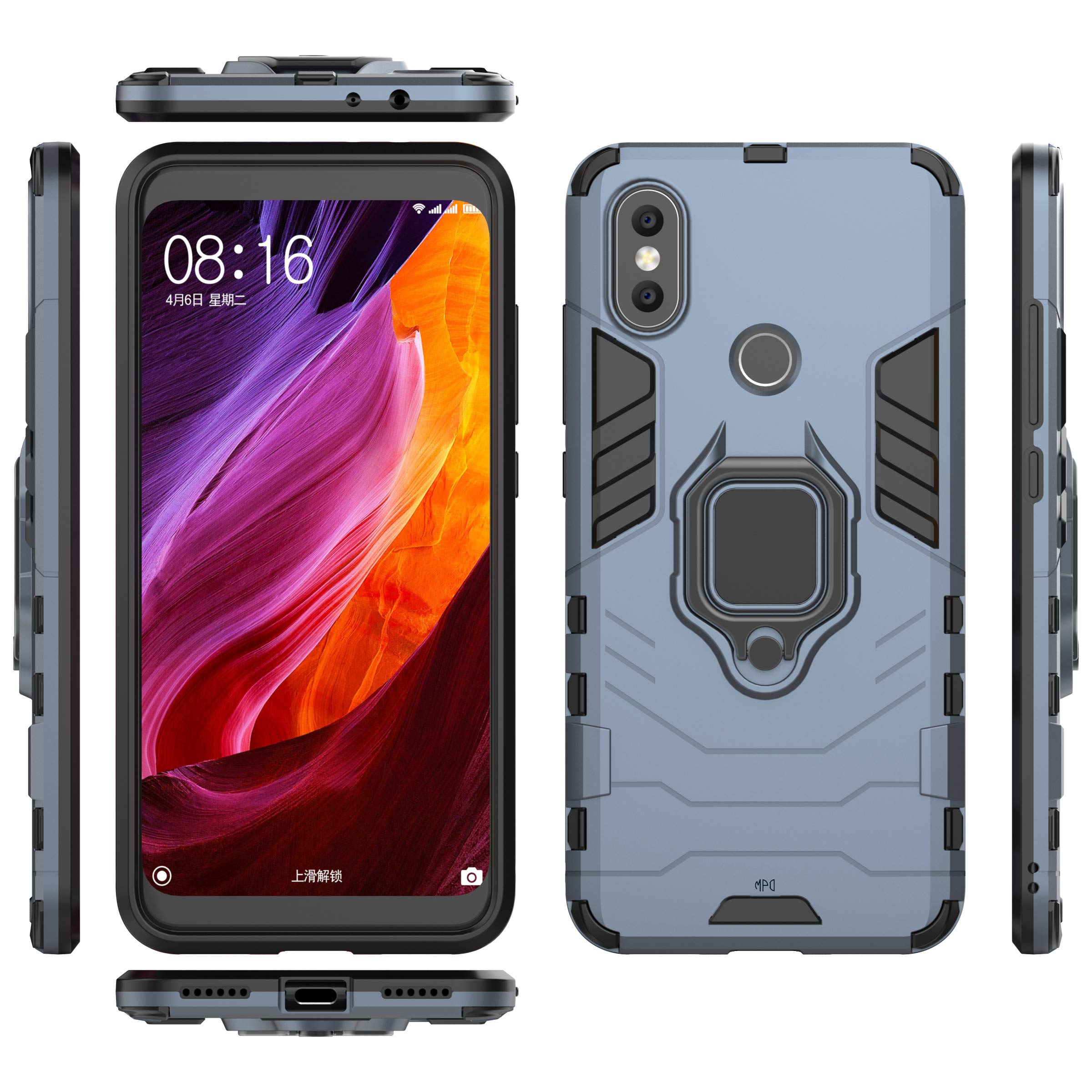 J&H Cassa Del Telefono per Xiaomi Mi A2 Lite, Anello Titolare Caso per