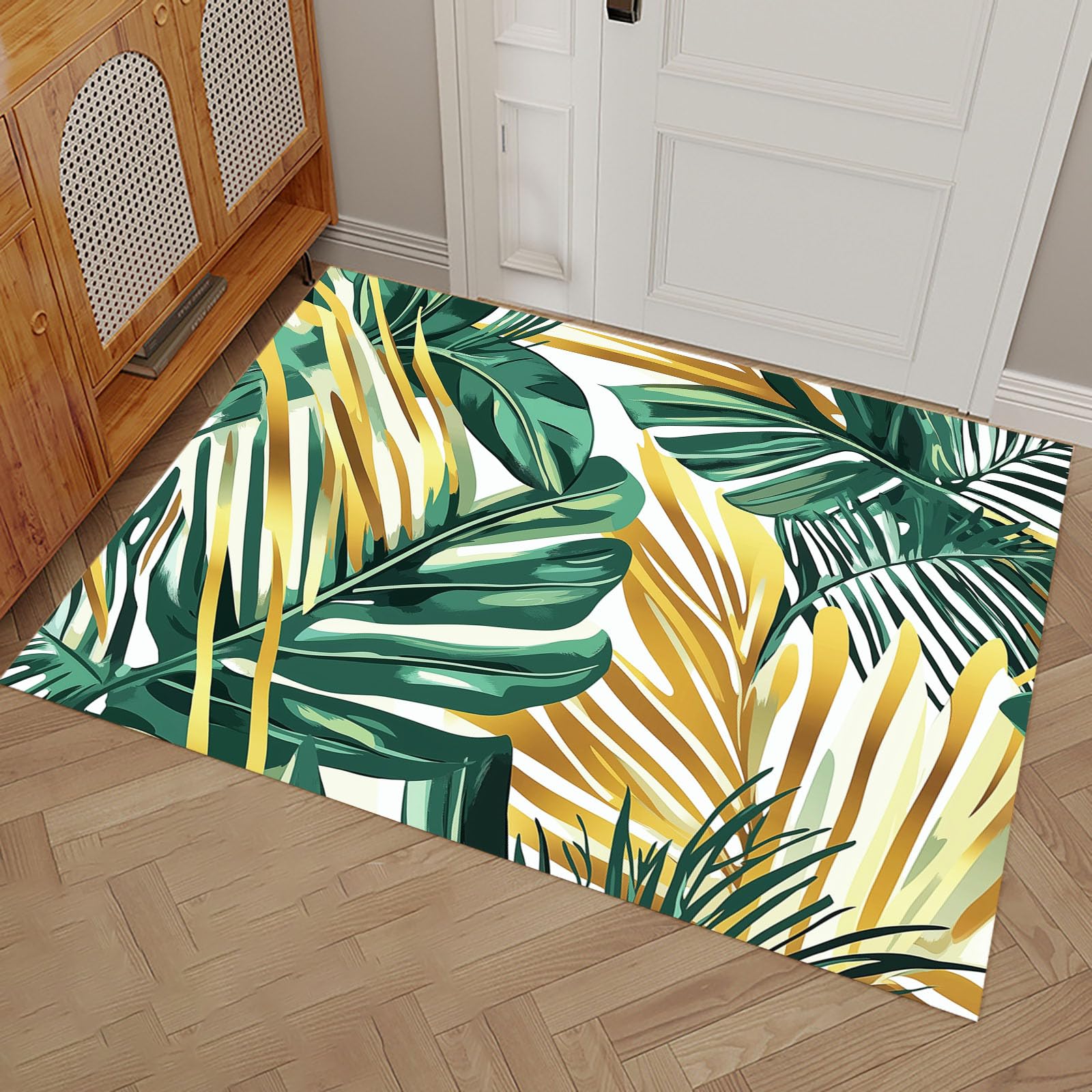 Paillasson extérieur entrée 90x150cm moderne feuillage vert jaune