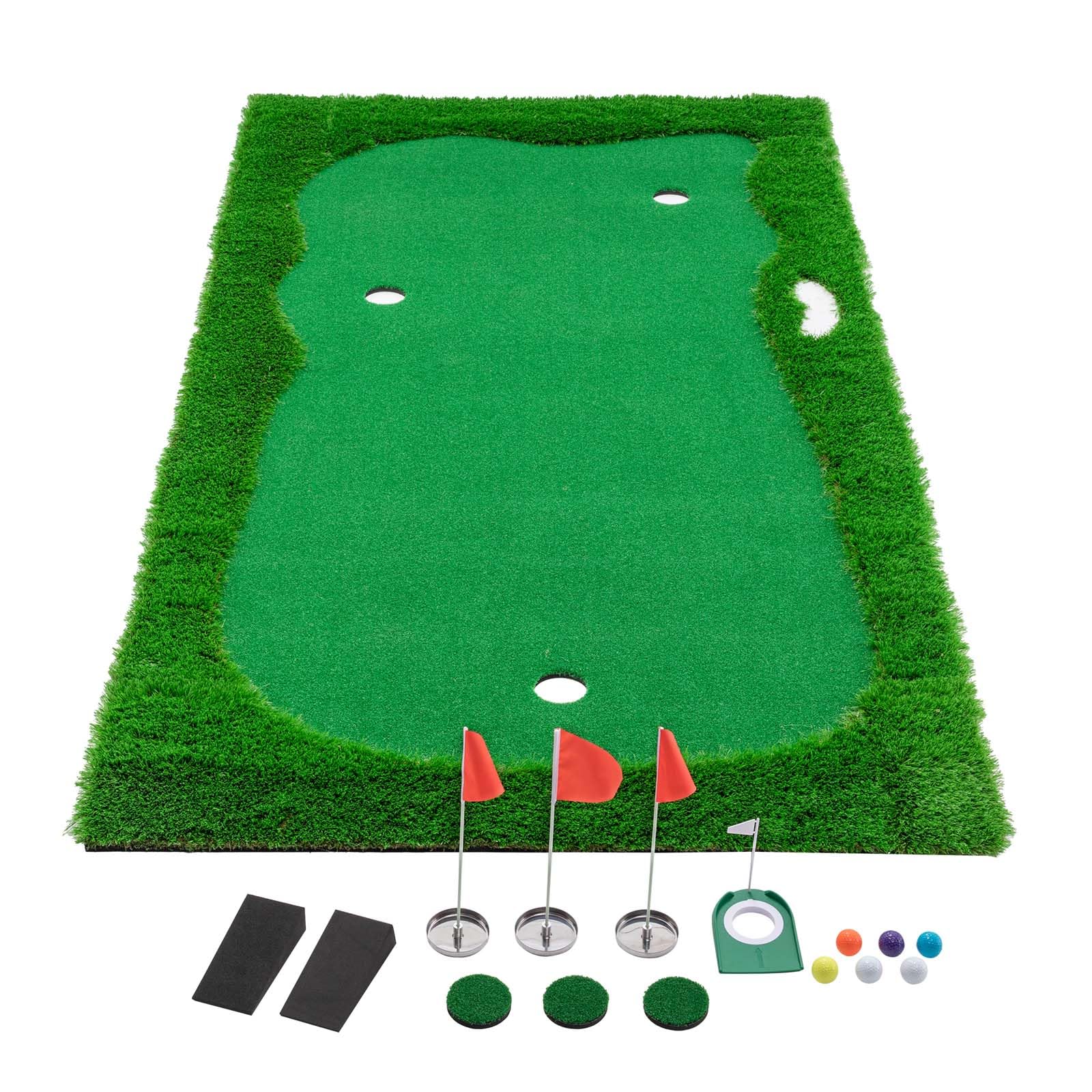 10x5 FT Golf Putting Green, Large Golf Practice Mat w/3 Holes, 3 Flags, Training Aid Cups, Realistic Feel Turf, Professional Training Mat for Indoor Outdoor Home (10x5 FT)