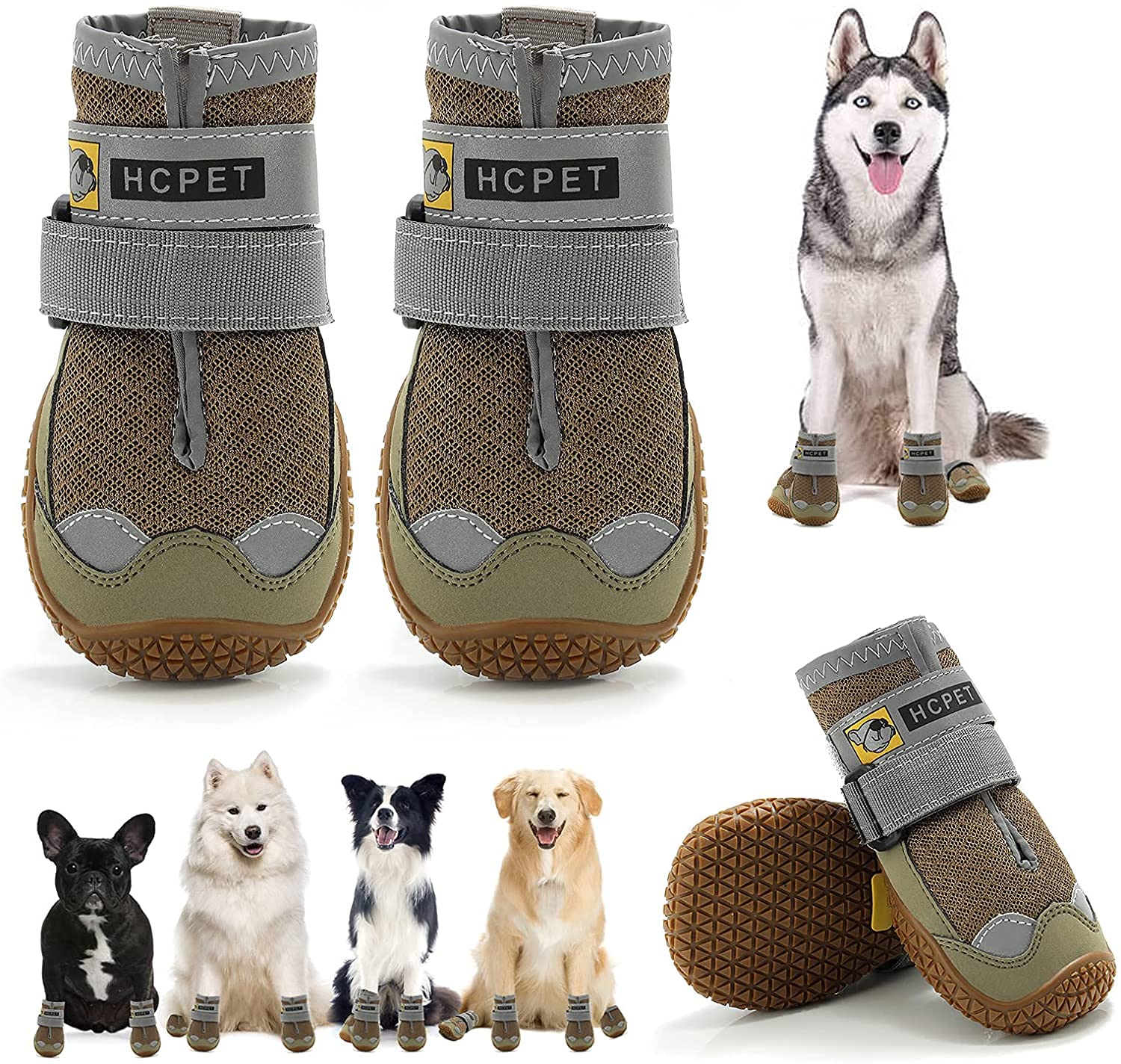 PETANGEL HCpet Dustproof Dog Boots for Hardwood Floor | Breathable Dog Shoes | Dog Booties with Reflective Anti-Slip Sole | Outdoor Paw Protectors with Rubber Soles for Hiking and Running (Size: 4) (B09P1QV7M6) Amazon Price History, Amazon Price Tracker