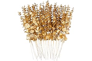 FEQO 36Pcs Gold Eucalyptus Stems | Artificial Greenery Garland Leaves Decor