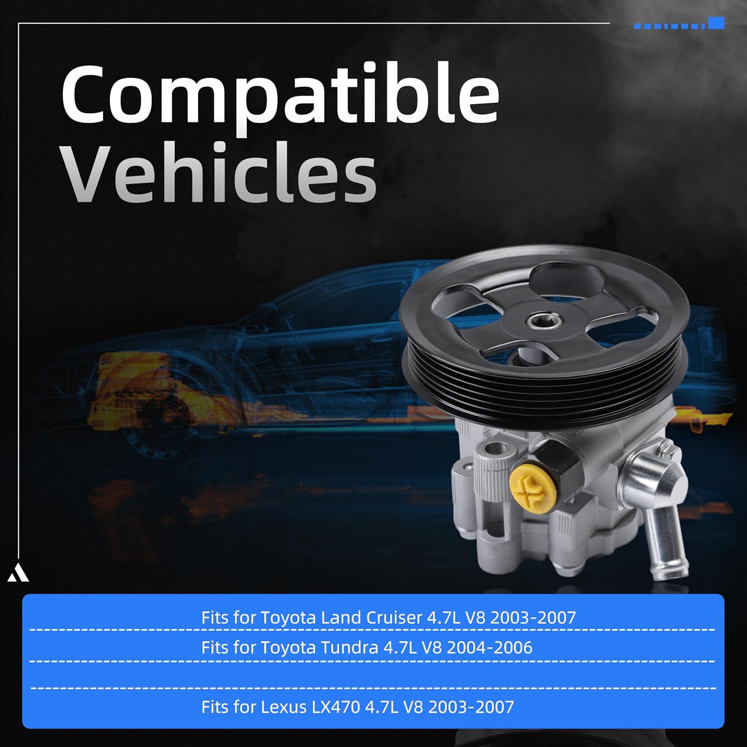 Power Steering Pump with Pulley, for Toyota Land Cruiser/Tundra 2003-2007, for Lexus LX470 2003-2007, 4.7L V8, Power Assist Pump Replace# 21-5402, 44310-60390, 4431060390, 990-0667, 9900667