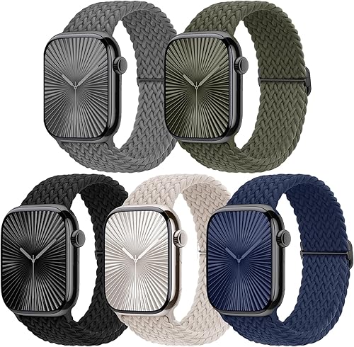 5 Pack de Correas Trenzadas Elásticas Compatibles con Bandas de Apple Watch para Mujeres y Hombres 38mm 40mm 41mm 42mm 44mm 45mm 46mm 49mm, Correas