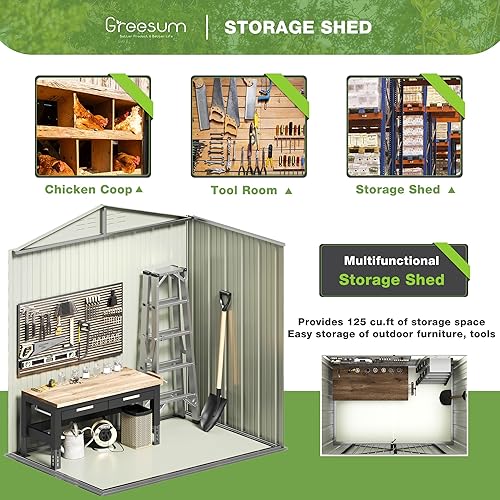 Miniatura 6 de Greesum Cobertizo de almacenamiento de metal para exteriores, 6 x 4 pies, cobertizo de herramientas de acero con puerta y cerradura, cobertizos de
