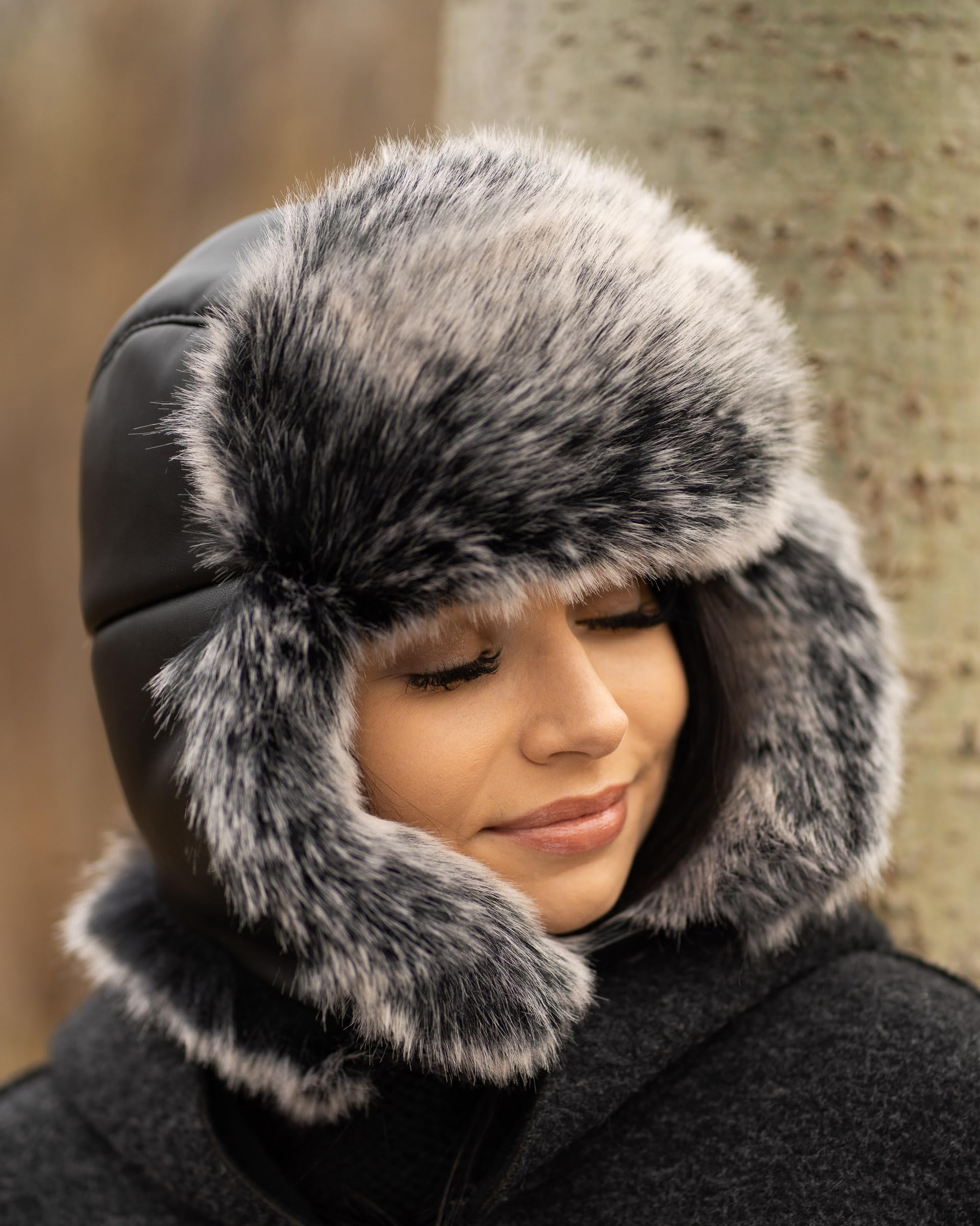 Futrzane Gorro de Aviador de Cuero - Sombrero Ruso - Gorra con Orejeras Mujer