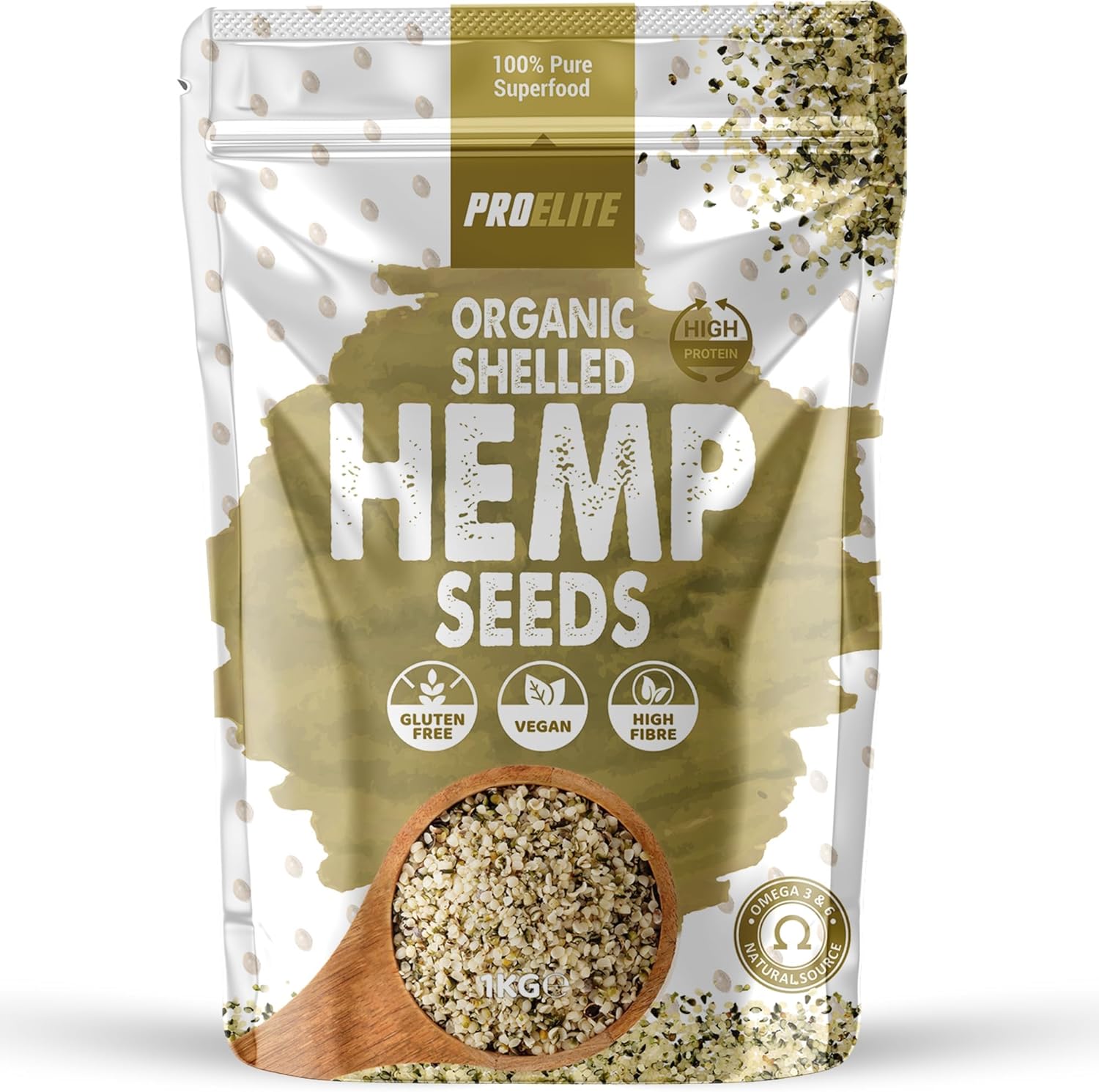 Organic Shelled Hulled Hemp Seeds 1kg – Plant Based Vegan Protein, Omega 3&6, Amino Acids & Minerals, Gluten-Free Hemp Seed Superfood by PROELITE