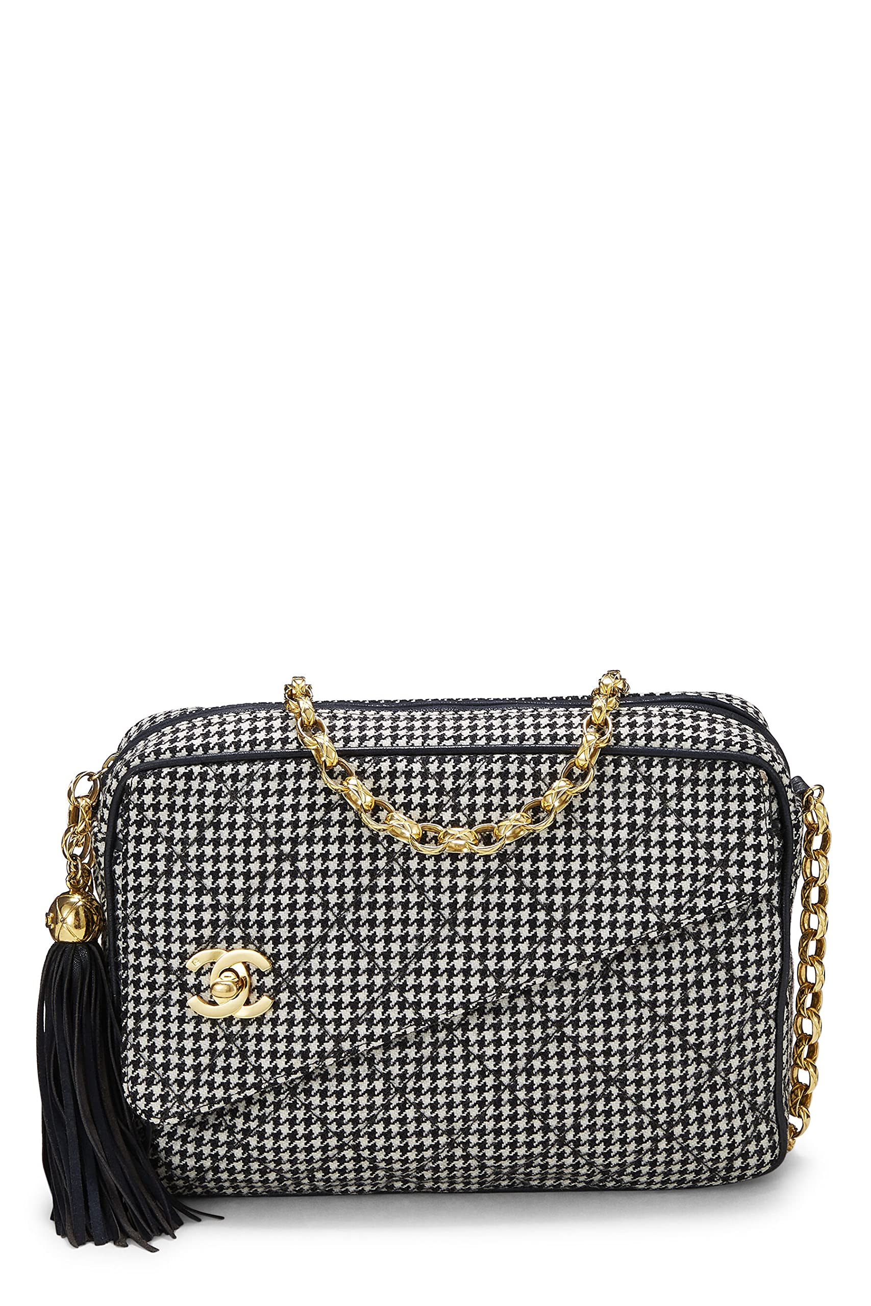 【新品包包】Pre-Loved Houndstooth Quilted Wool Diagonal Pocket Camera Bag Medium, Multi