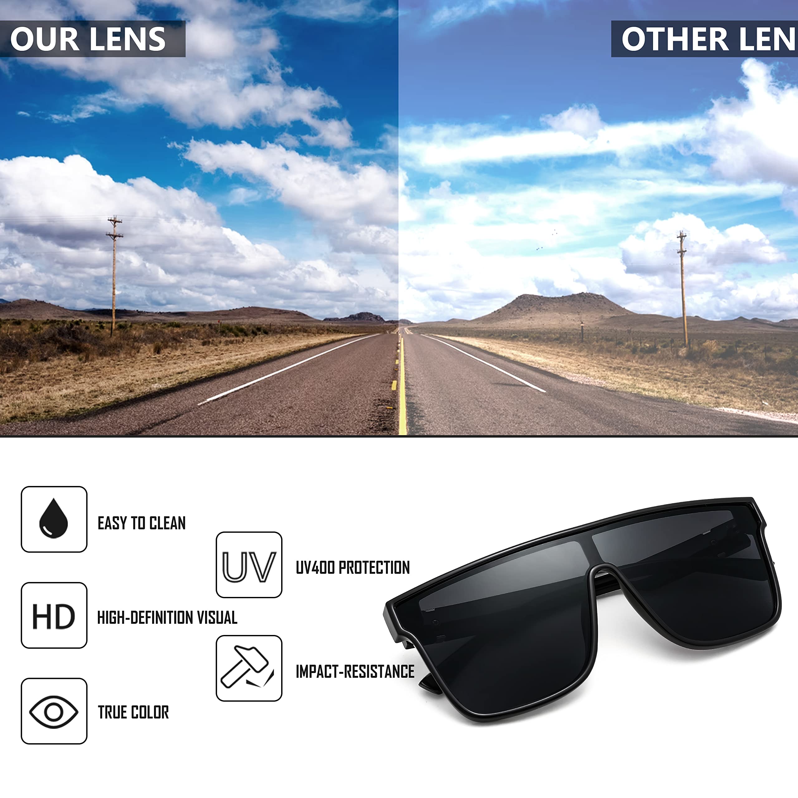 FEISEDY Sunglasses for Women Men, Fashion Mirrored Single Lens, Driving Beach Sunnies UV400 Shades B2996