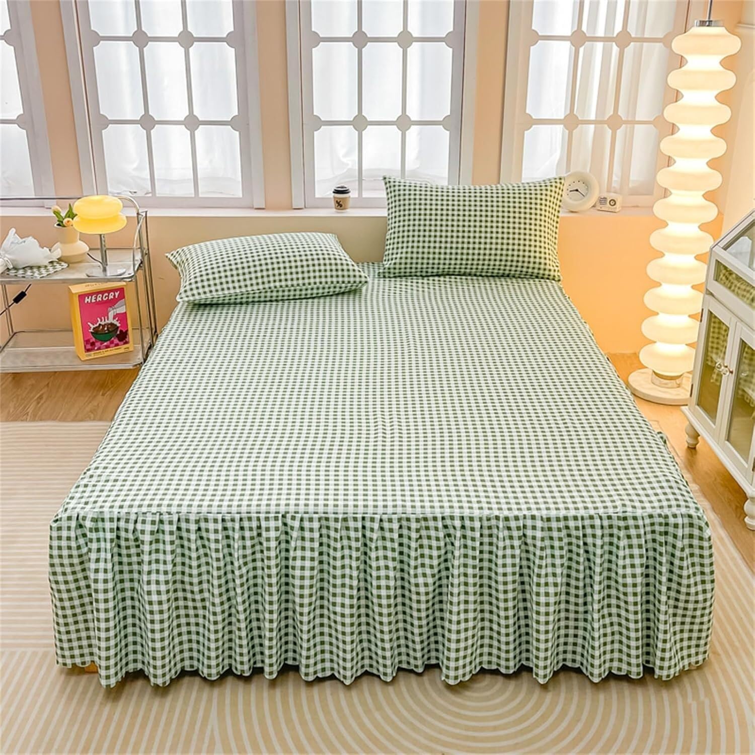 Linge de lit à couverture complète tartan Rainbow avec jupe de lit à volants