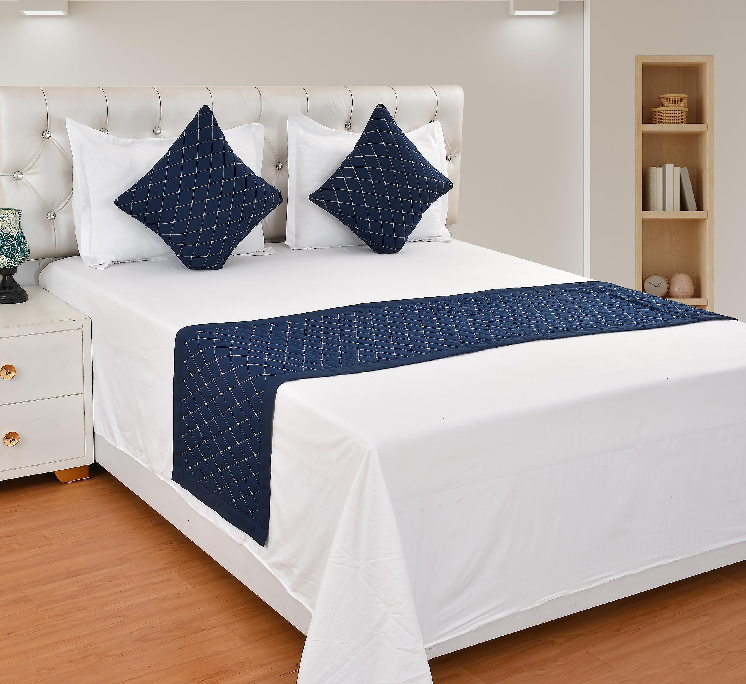AASHIYANA SAJONA Quilted Double Runner, 20x 100 Inch with Matching 2 Cushion Covers, 16 x 16 Inches (Luxurious Decorative Bed Linen Set| Perfect for Bedroom, Hotel or Guest Rooms Bedding)