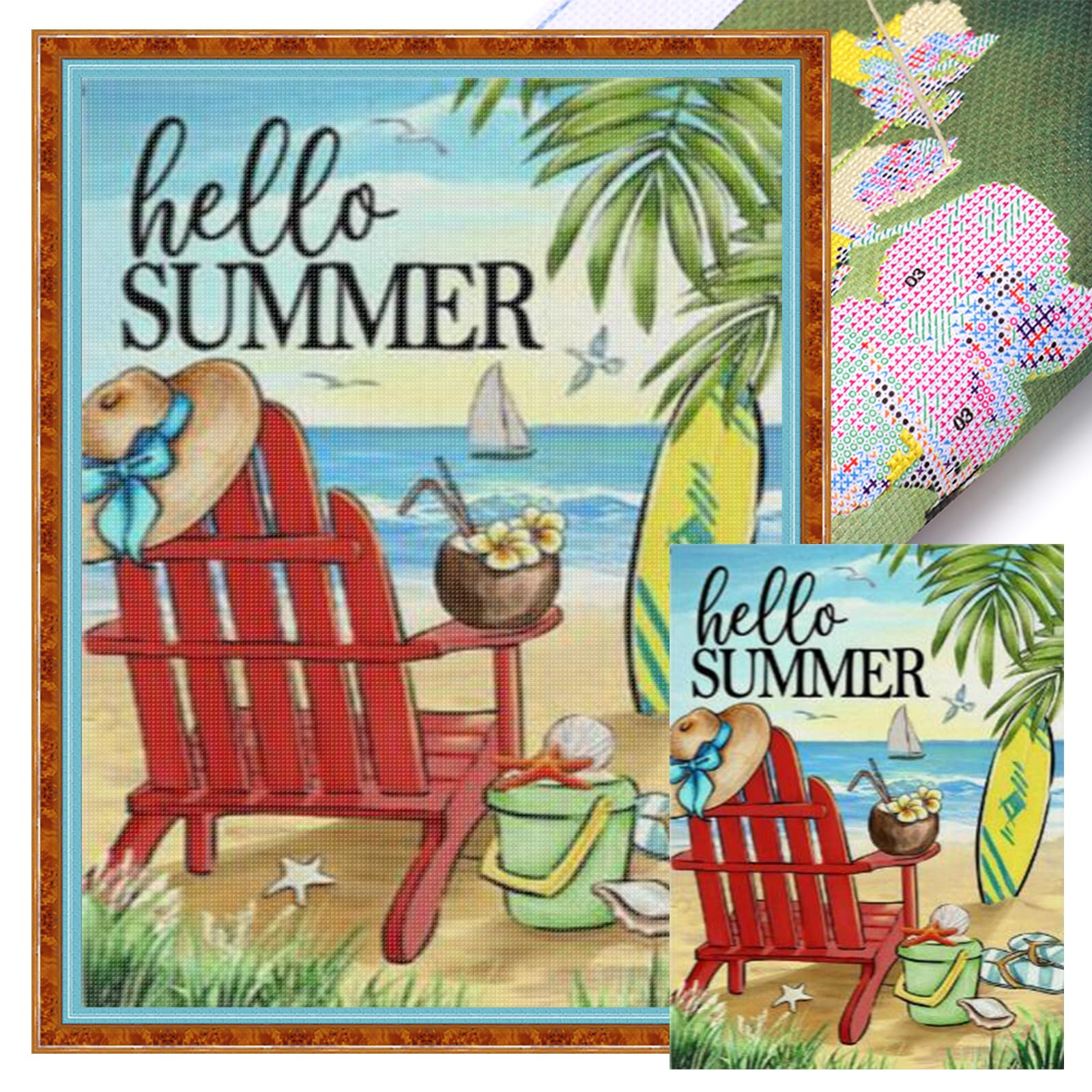 Kexpery 11CT Beach Cross Stitch Embroidery Kits for Beginners Adults DIY Set Home Decor Size 30x40cm