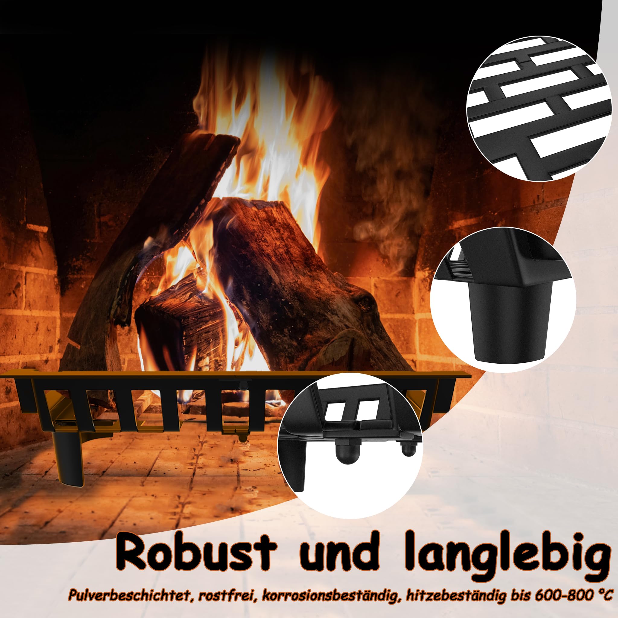 YRhome Kaminrost Kaminholzrost Brennholzrost 46x31x13cm Scheithalter Holzofenrost Brennholzhalter Kaminholzständer für Kamin Schwarz Feuerstellenrost Ofenrost Kohlenrost Feuerrost Outdoor
