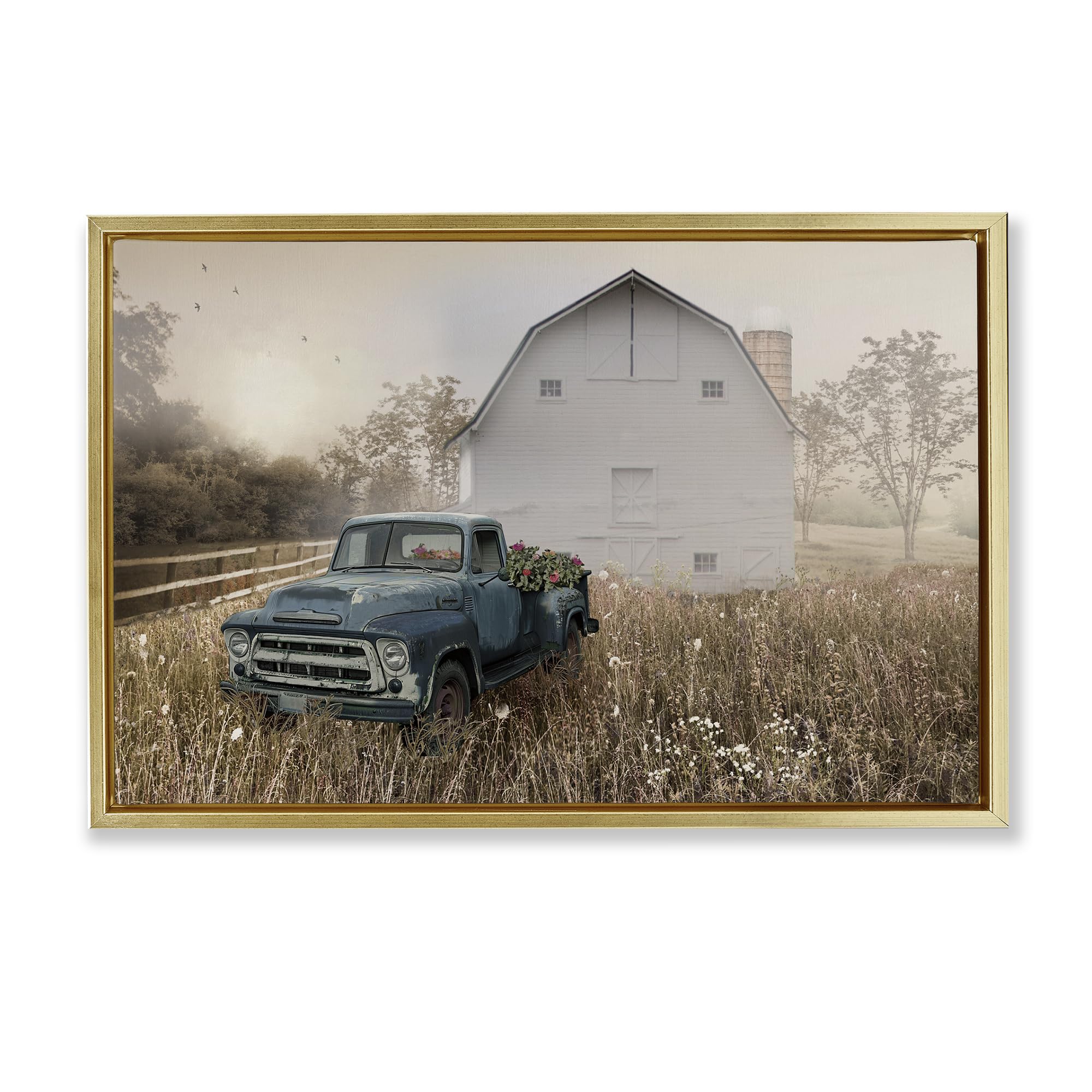 Stupell Industries Metallic Gold (Matte) Vintage Pickup Wildflowers Farmhouse, 16 X 24 Inch Canvas In Floater Frame