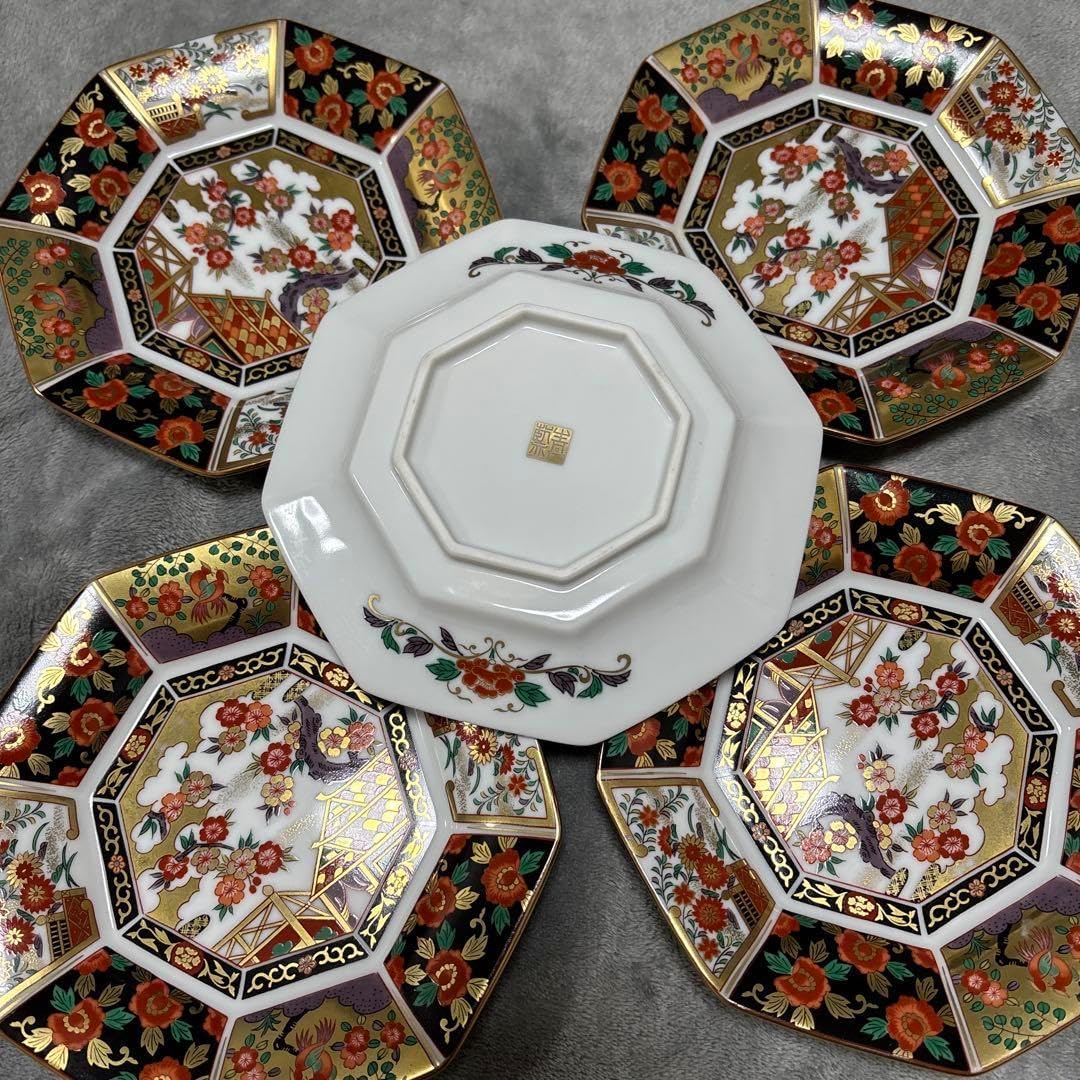 有田焼 青藍窯 古伊万里紋 金蘭手 金彩 八角皿 5枚セット 有田焼