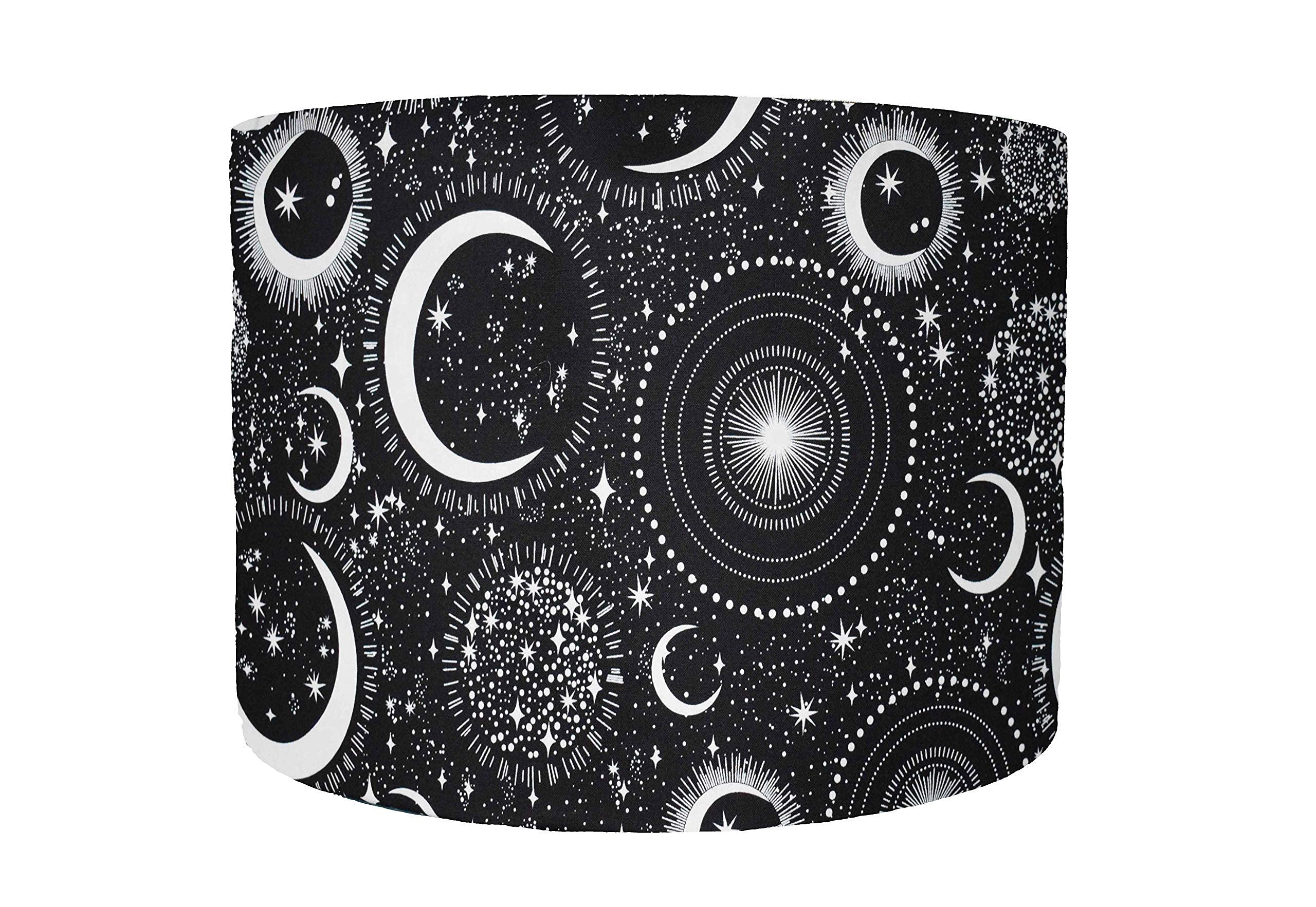 Black Moon And Star Lampshade, Choice of 20cm to 35cm Diameter, Glow In The Dark Moon Light Shade, Celestial Lampshade, Black Lampshade For Table Lamp, Monochrome Moon Ceiling Light Shade