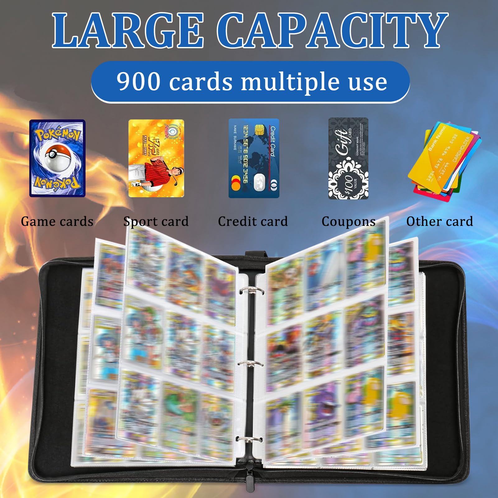 Sammelkarten Album 900 Karten - Mit Reißverschluss Wasserdicht