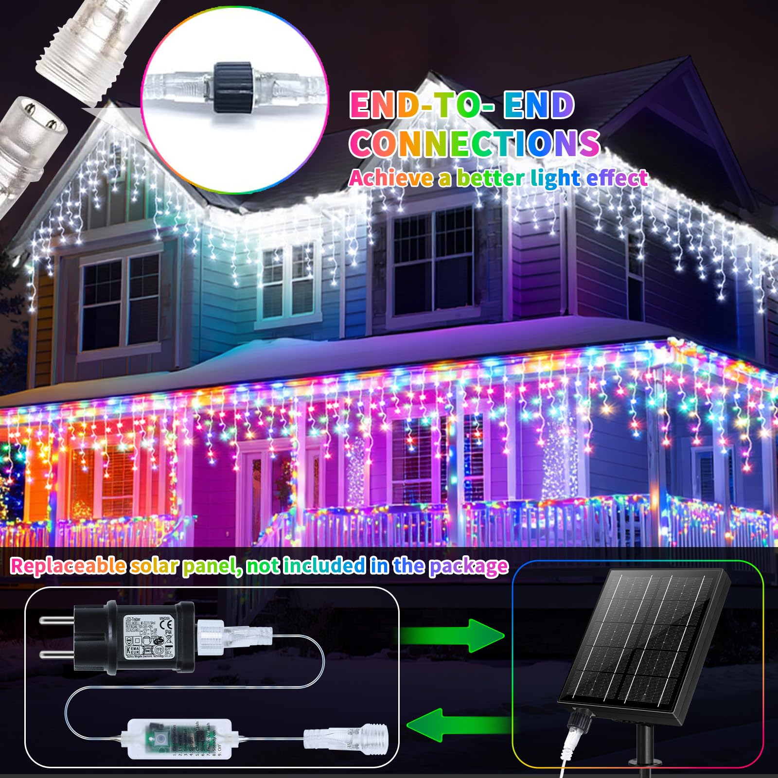 3 IN1 Luci di Natale da Esterno, 20m+5m 660LED Luci Natalizie da Esterno Cascata con Telecomando Timer 8 Modalità, IP65 Impermeabile Luci di Natale per Bordo Tetto Balcone Natalizia