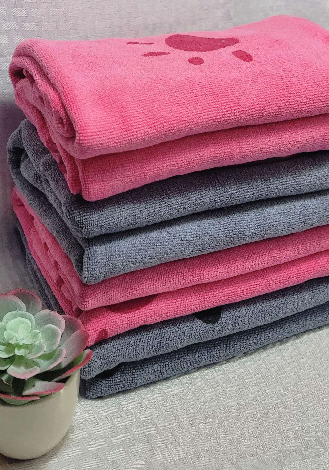 4 Pack Dog Towels for Drying Dogs Puppy Towel Bulk Microfiber Absorbent Towel Pet Bathing Supplies Quick Drying Paw Towel for Medium Dogs Cats Pets Shower. (Pink, Grey)