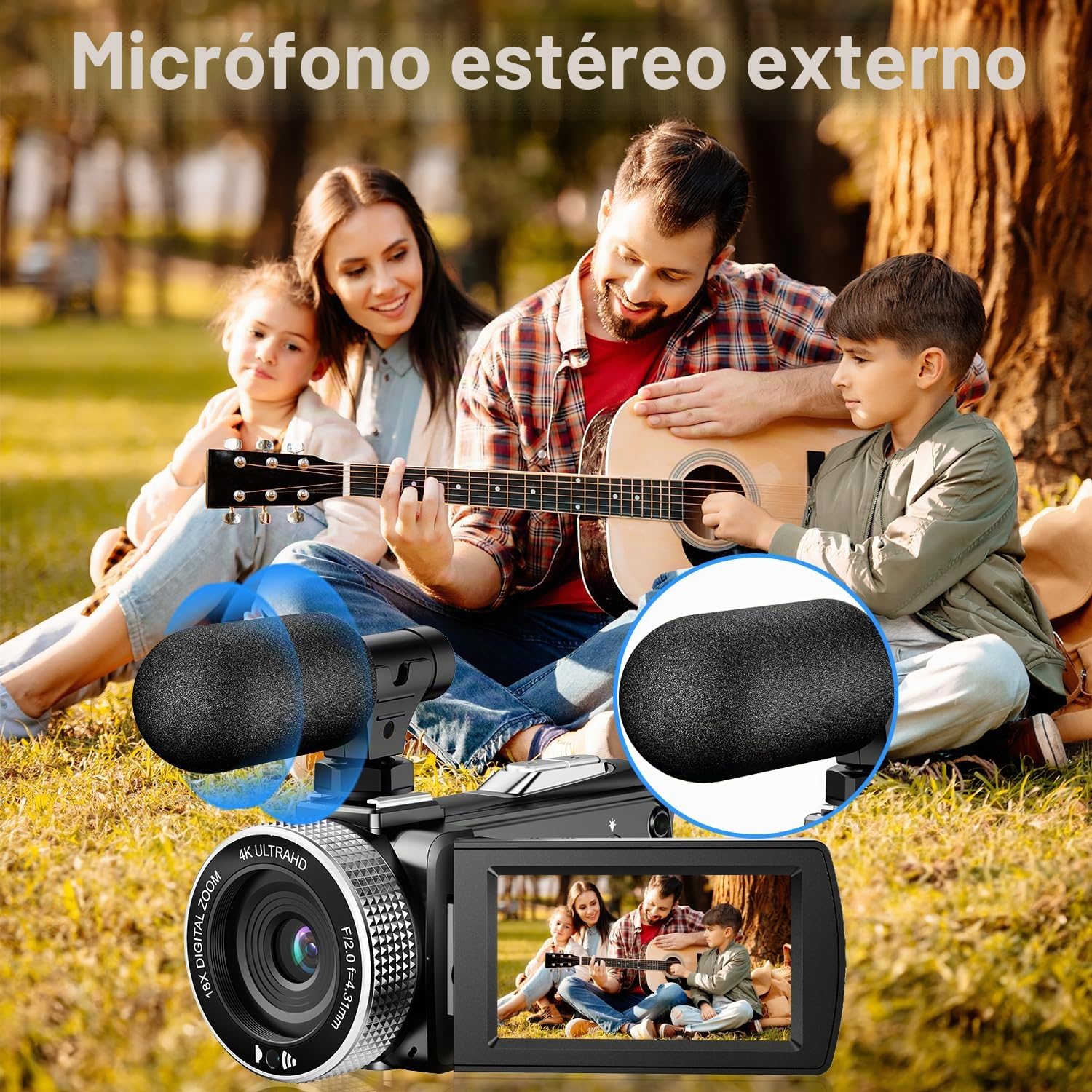 Cámara 4K 48MP, foto/4K 60FPS, videocámara para vlogging, con 2 baterías, micrófono externo, tarjeta SD y control remoto