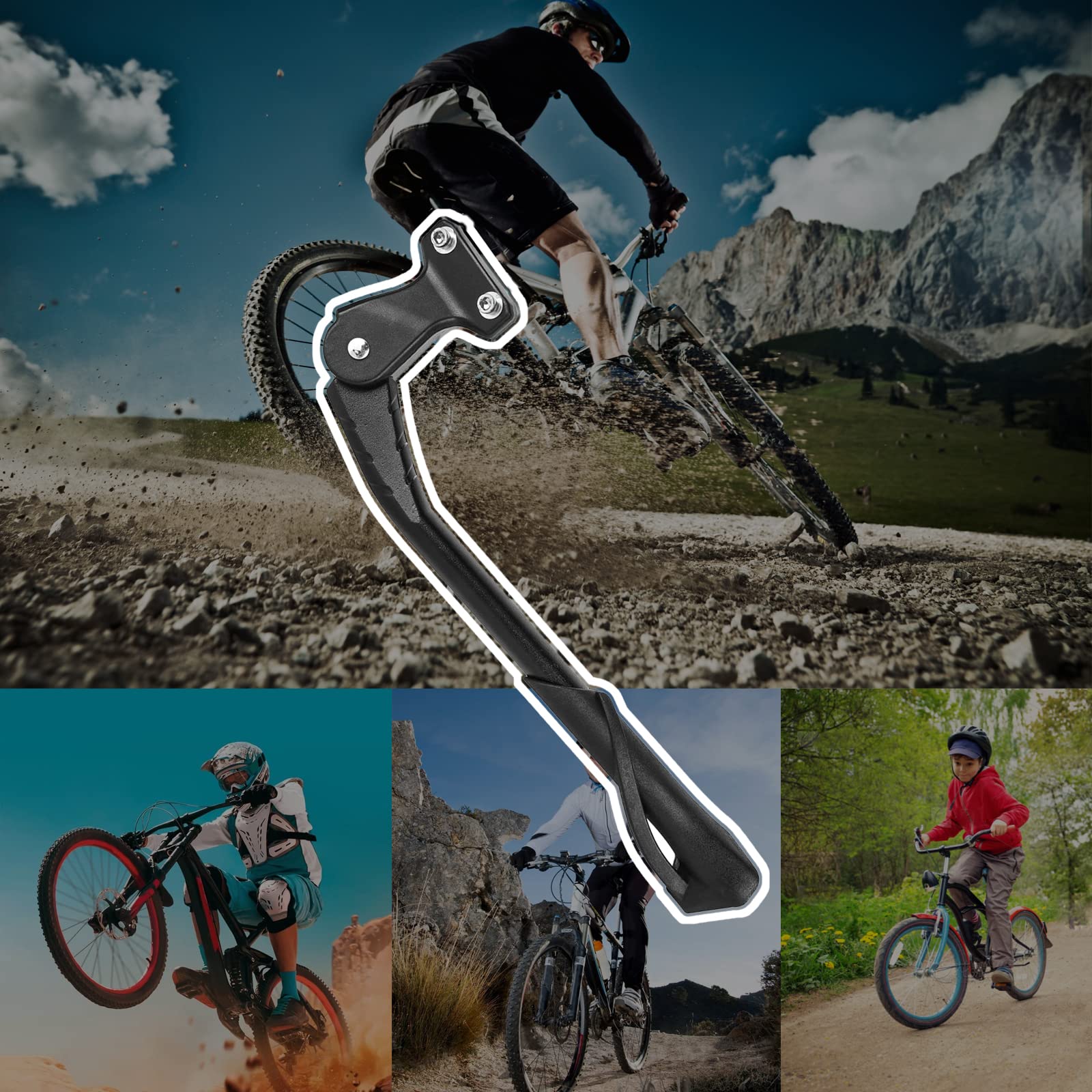 Stojak rowerowy 24-29 cali, Regulowany na wysokość stojak rowerowy 40mm rozstaw otworów tylny stojak aluminiowy stojak boczny do rowerów miejskich, rowerów górskich, e-bike, MTB