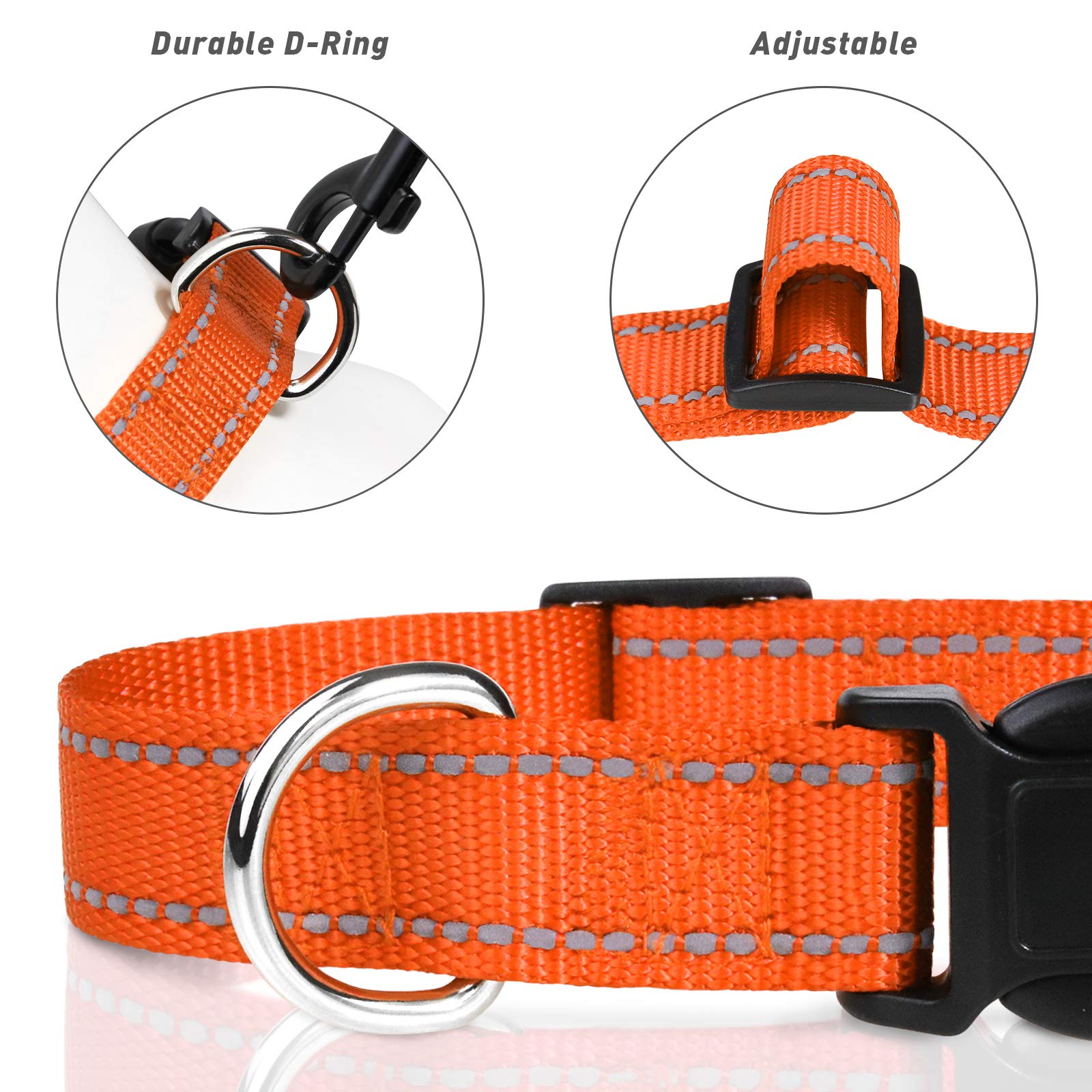 TagME Collare per Cani in Nylon Riflettente, Fibbia Staccabile Durevole, Collari Di Sicurezza Regolabili per Cuccioli, Arancia, Larghezza 1.0 cm
