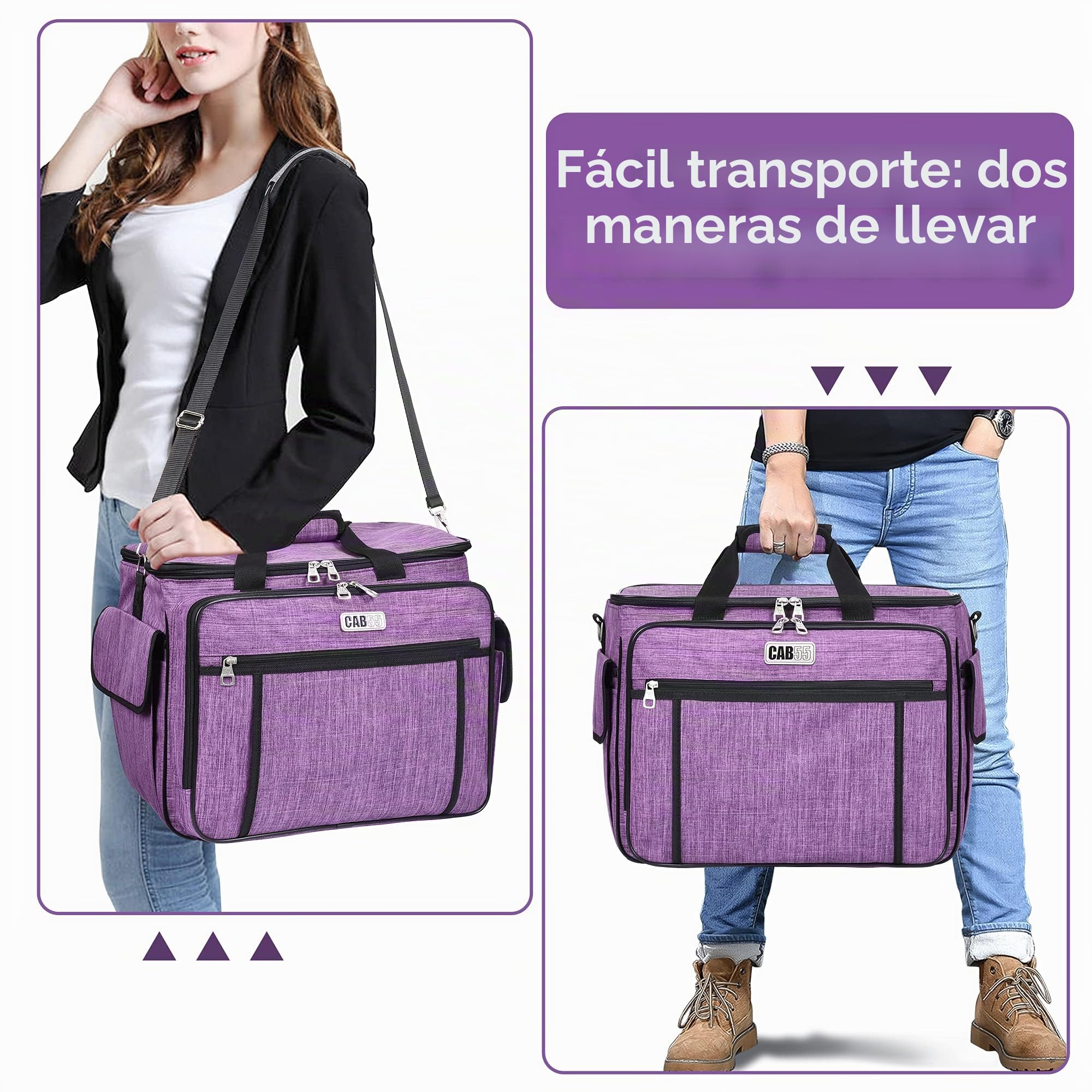 CAB55 - Funda Desmontable para máquina de Coser con Ruedas, Bolsa de Mano con Tabla de Madera Inferior extraíble para la mayoría de máquinas de Coser estándar y Accesorios
