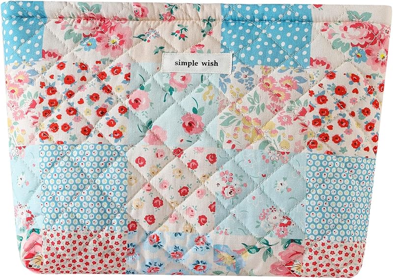 Necessaire de maquiagem matelassê floral uekeboag Checker Red Flower