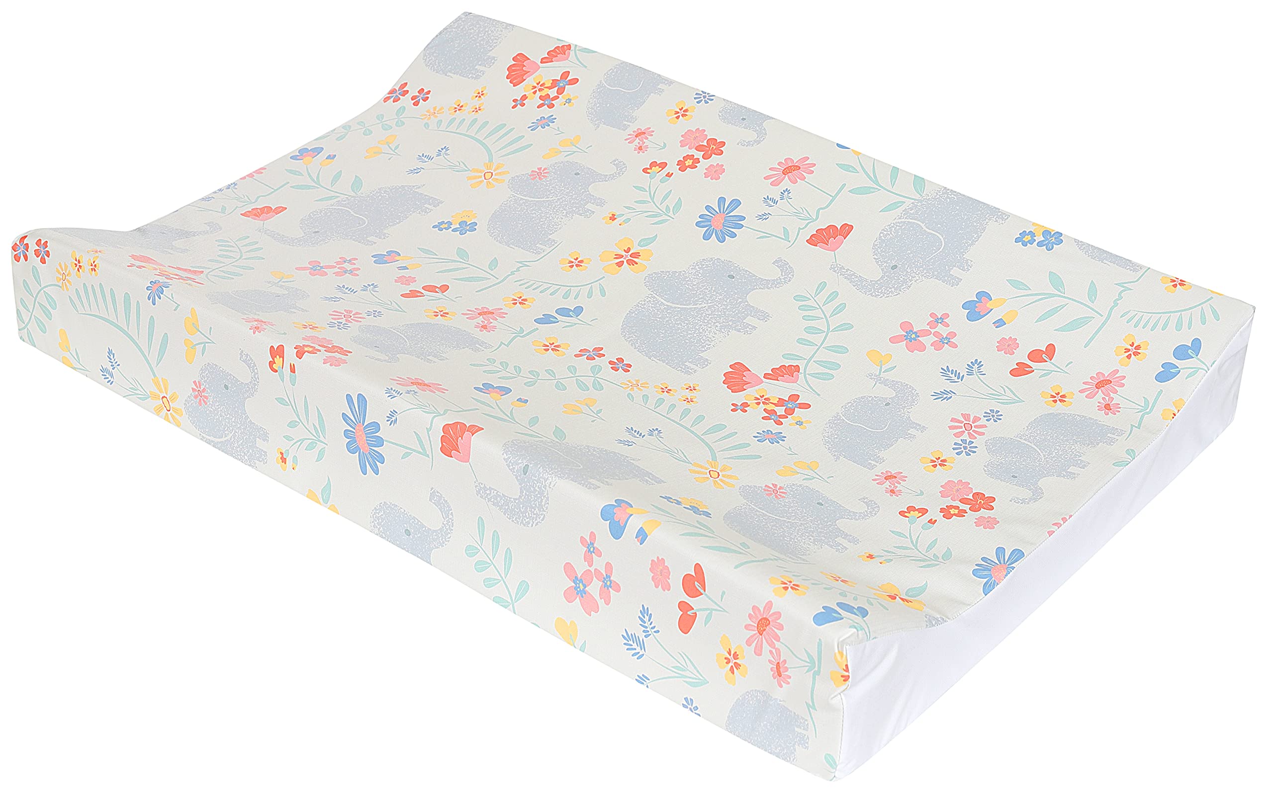 Babycurls Deluxe Anti-Roll PVC Wedge Nappy Baby Changing Mat with Curved Sides and Raised Edges for Babies from Birth Upwards Wipe Clean and Waterproof 69 x 45 x 8cm (Pink Floral Elephants) โ image 1