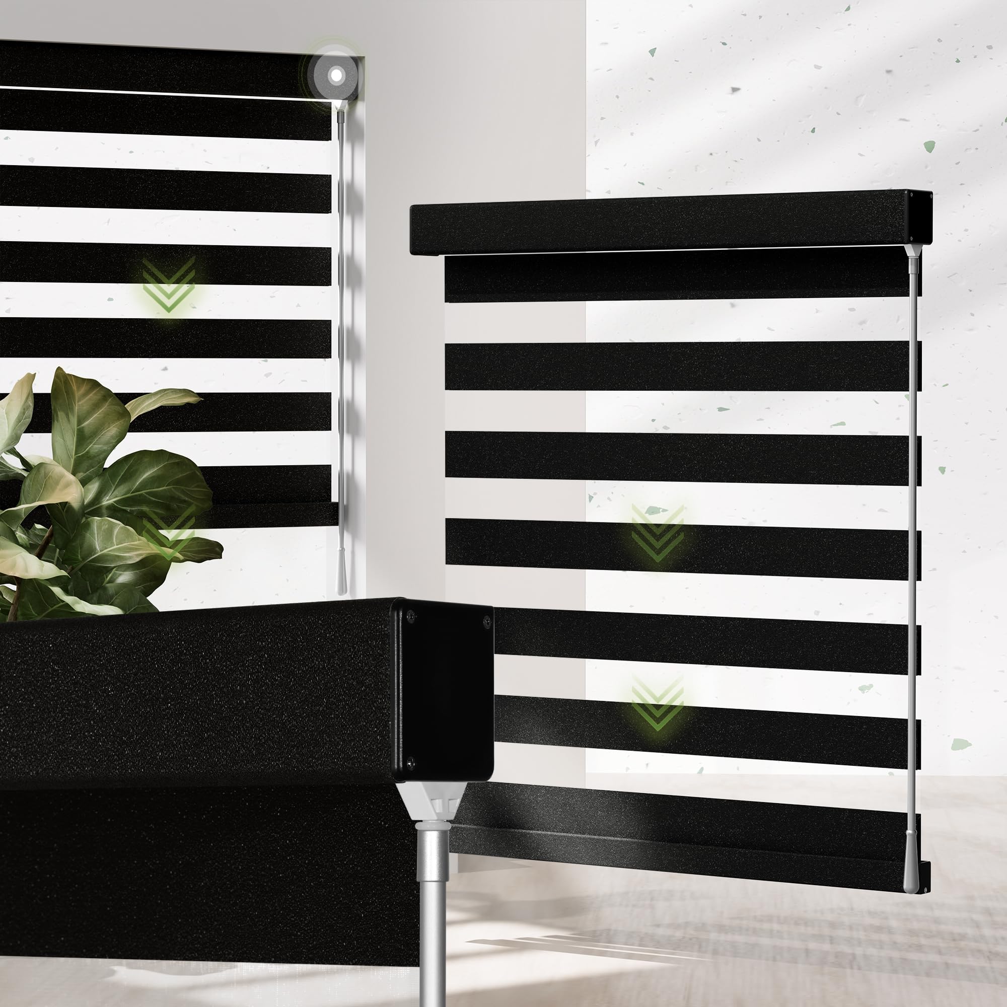 MoDanCeQ Zebra Blinds for Windows,Cordless Zebra Shades with Fabric Wrapped Cassette,Light Filtering Custom Window Blinds with UV Protection, Black,