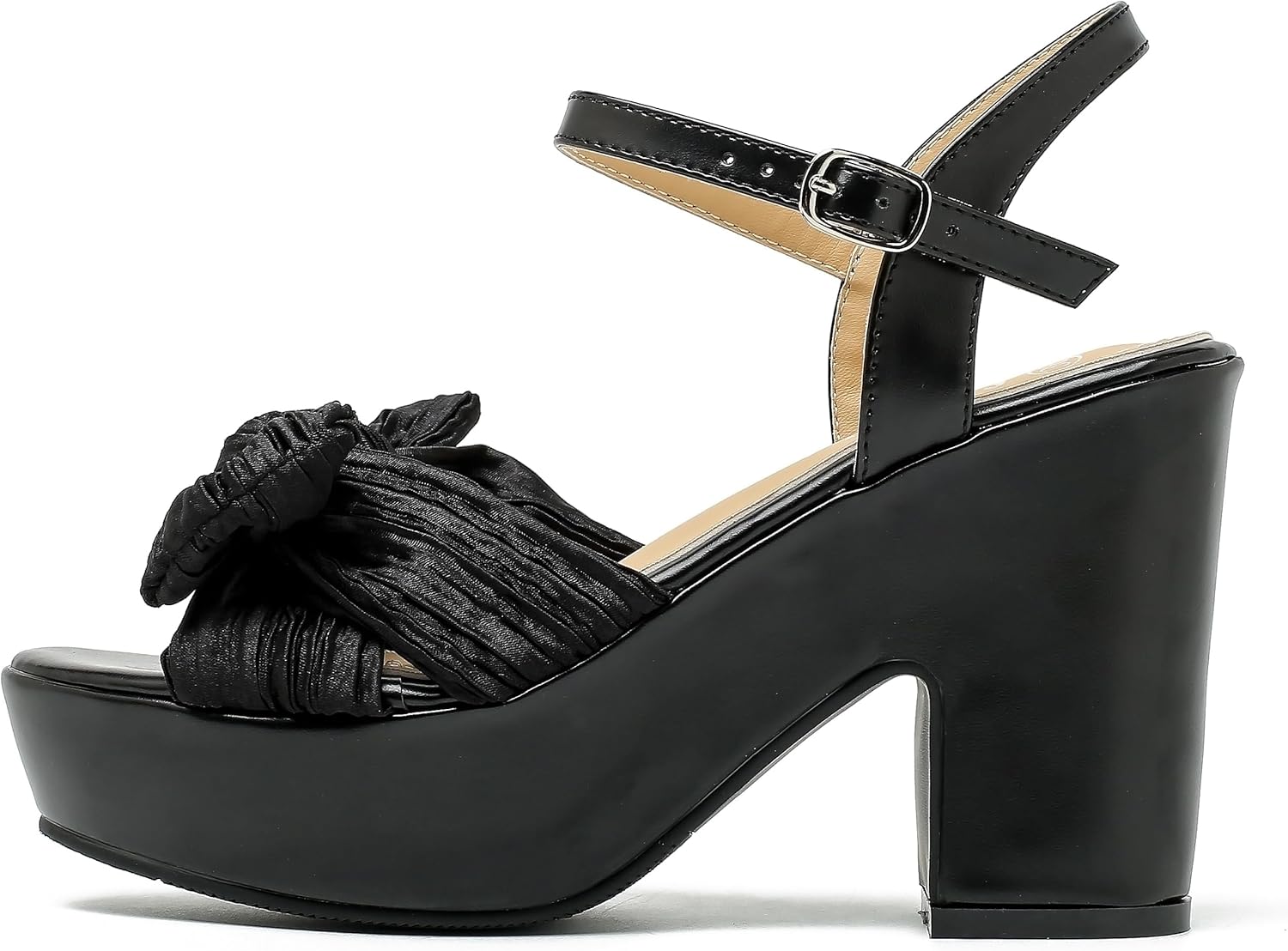 fereshte Women's Pleated Bow Knot Chunky Block Heels Platform High Heel Open Toe Ankle Strap Sandals - Image 6