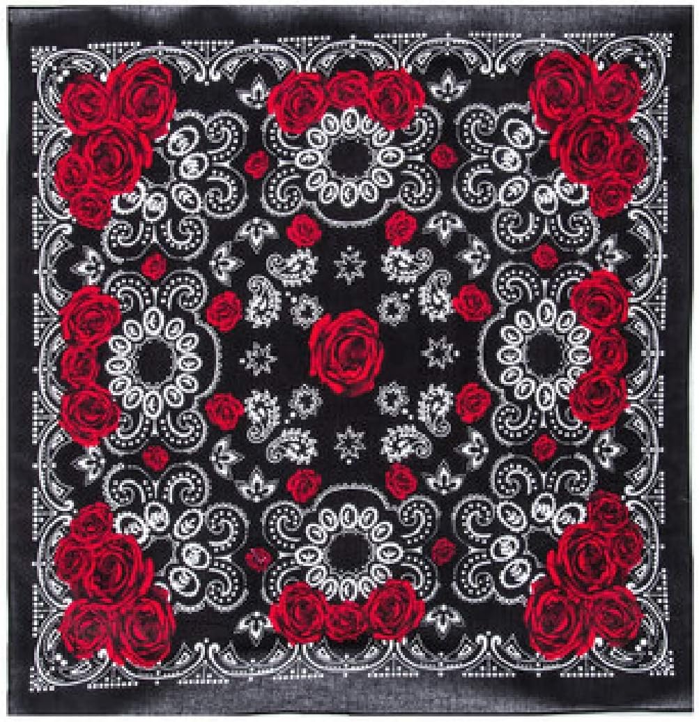 Bandanna Black White Rose Rock Star ~ Wearable Art 100% Cotton - Scar