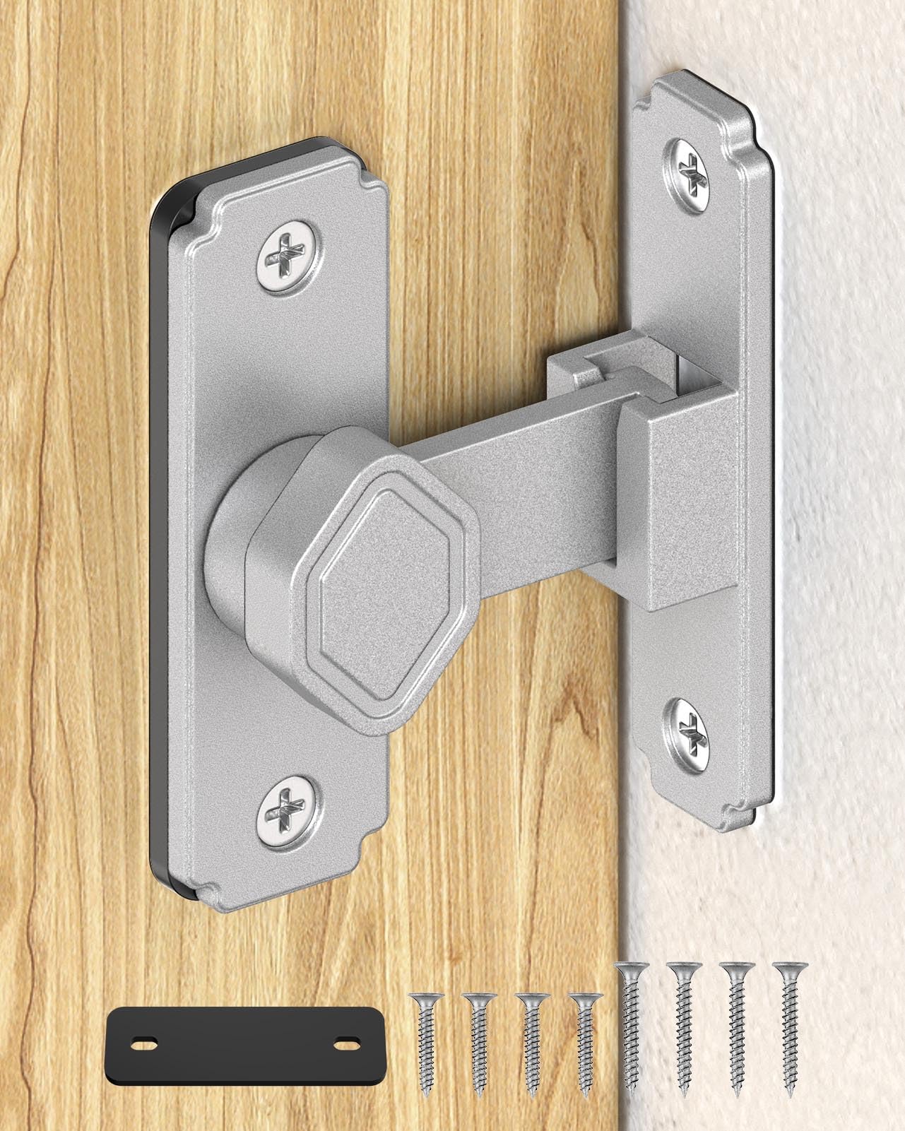 SecureLatch 90 Degree Flip Barn Door Lock, Small Right Angle Lock Latch, Sliding Door Latches for Cabinets, Bathroom, Barn, Shed, Garden, Window - Safety & Privacy Hardware (Silver-1PC)
