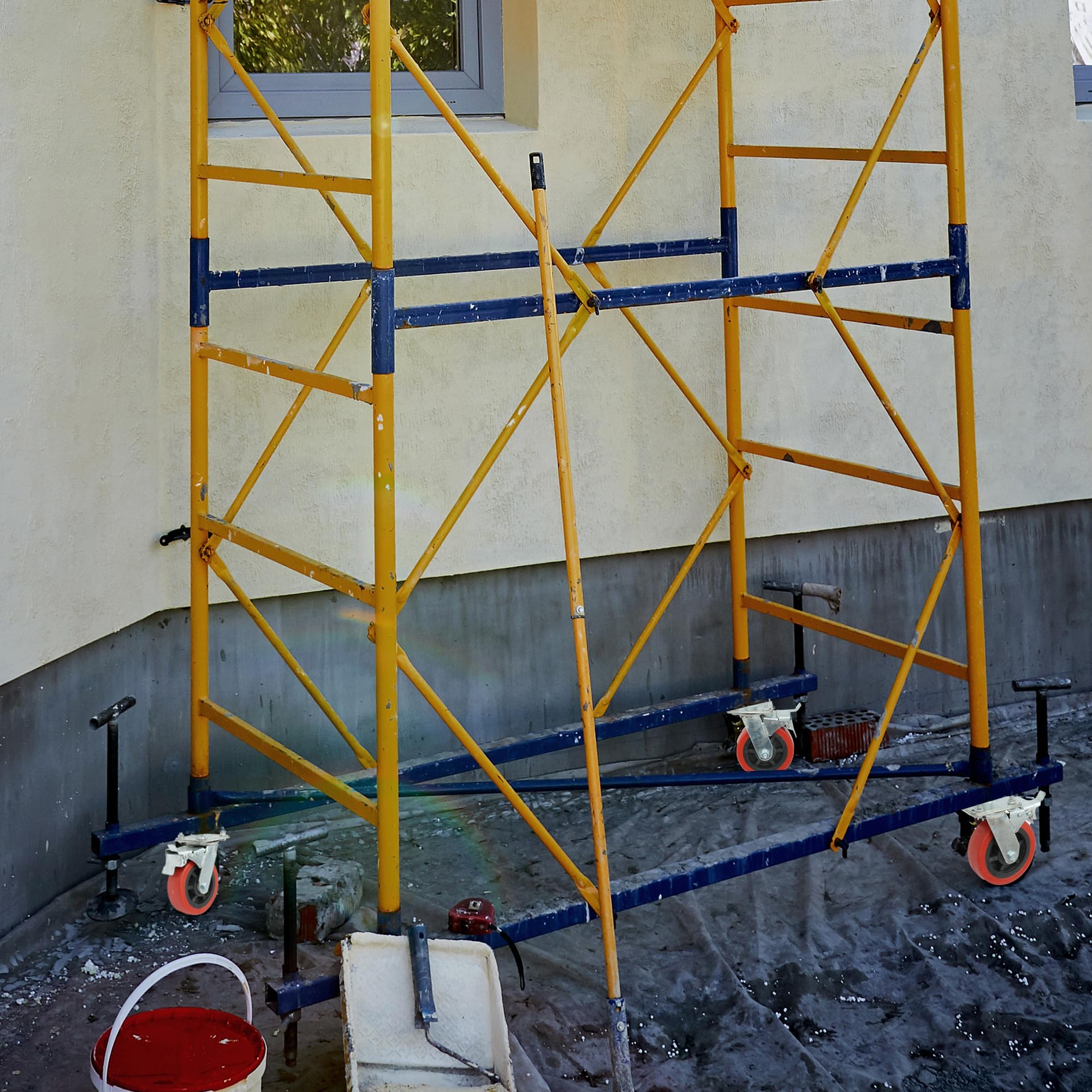 Juego de 4 ruedas de andamio con patas ajustables de 8 pulgadas, rueda de goma de bloqueo resistente para torre de andamios