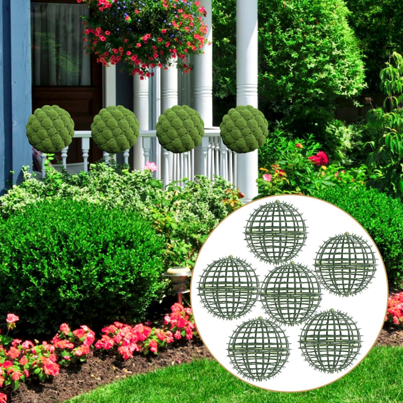 6pcs Artificial Plant Topiary Ball Support Rack Plastic Faux Green Ball Frame Holder for Garden Backyard Wedding Decor and Flower Arranging