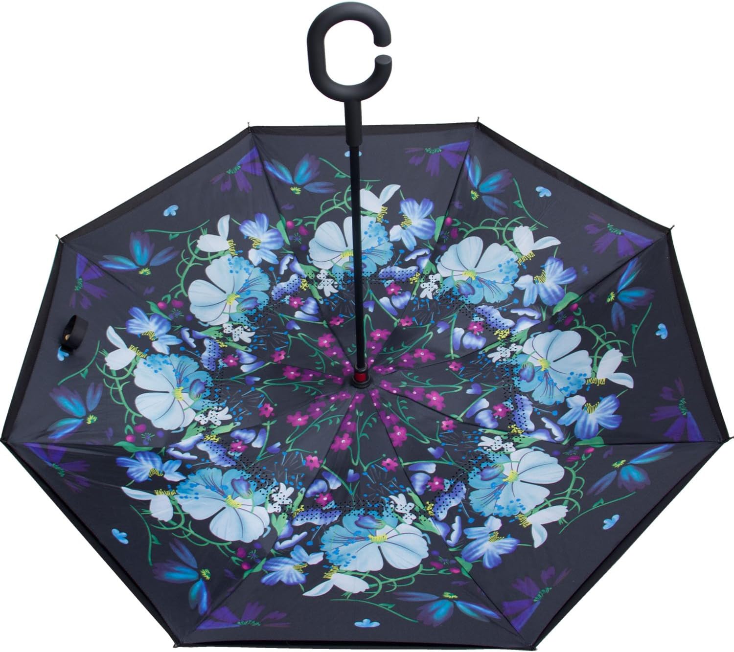 WASING Inverted Umbrella Double Layer Windproof Reverse Umbrella for Car and Outdoor Use (Flower demon)