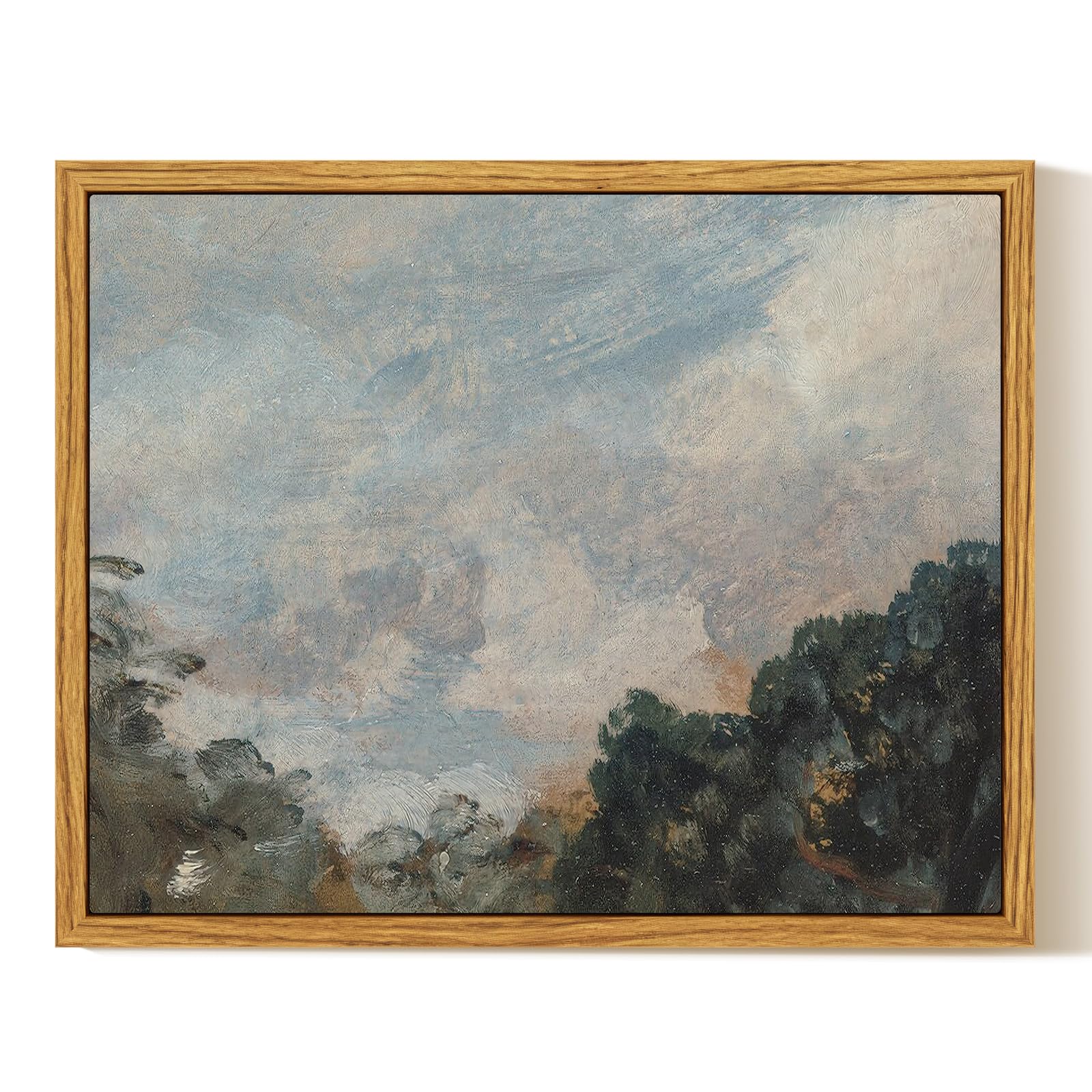 InSimSea Framed Canvas Print Art, Vintage Impressionist Landscape Painting, Rustic Farmhouse Cottage Decor for Hallway Wall Floating Shelf Desk Vanity Fireplace, 10x8in, Soft Blue Tones