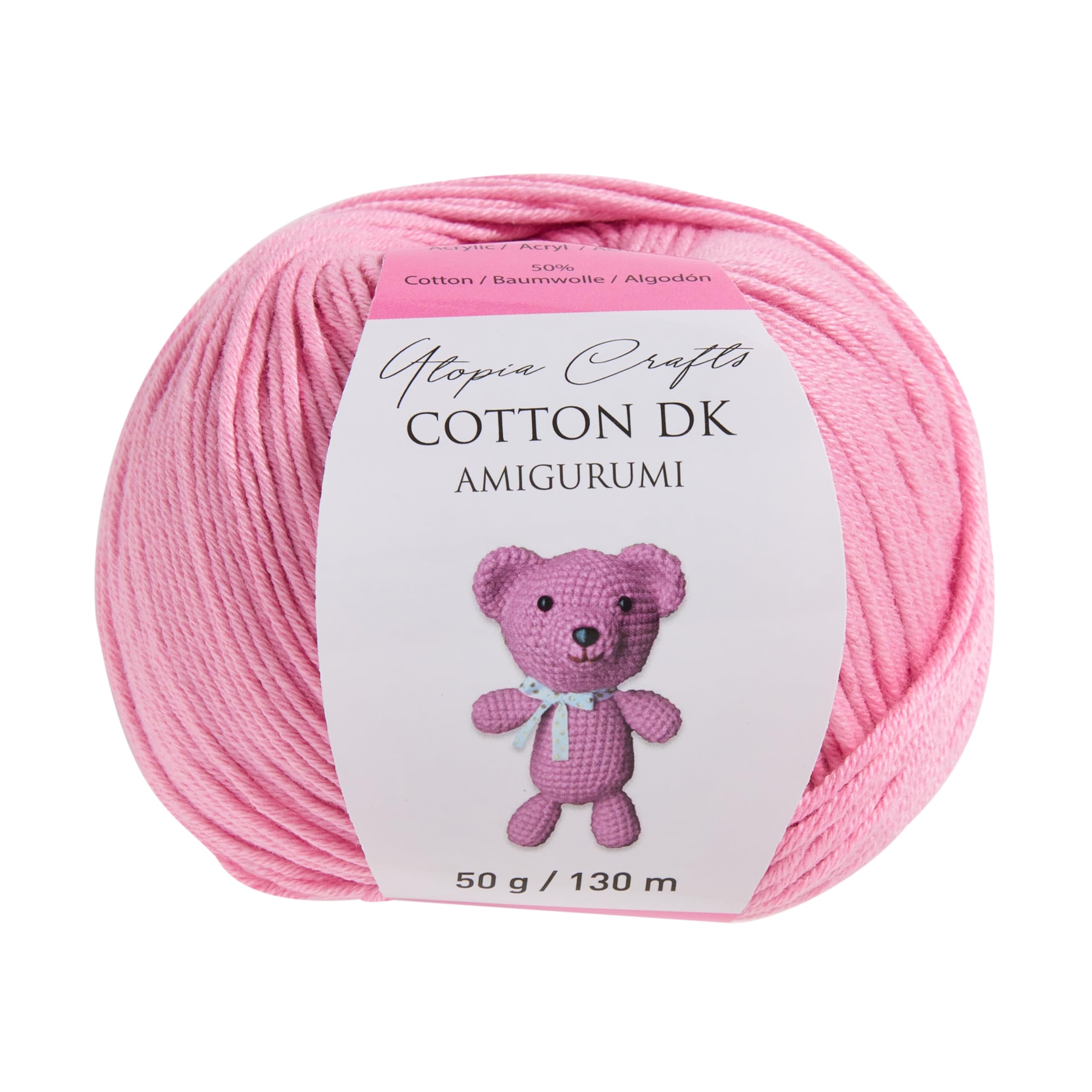 Utopia Crafts Amigurumi Cotton DK Yarn for Crochet and Knitting 50% Cotton, 50% Acrylic Blended, 3X 50g (Light Pink) - Image 2