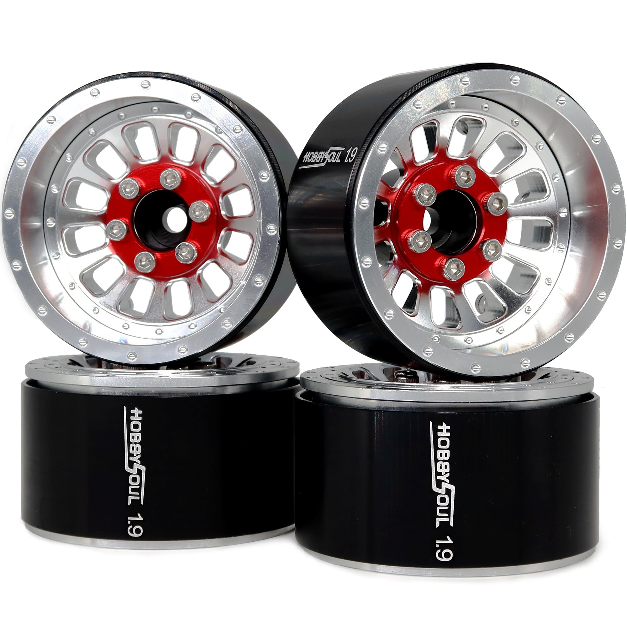hobbysoul RC verstellbare 4 Offsets 1,9 Beadlock Räder Aluminium Felgen mit negativem Offset Breite 31mm Silber für 1:10 Crawler Traxxas TRX-4 Axial SCX10 Redcat Gen8, (4er-Pack)