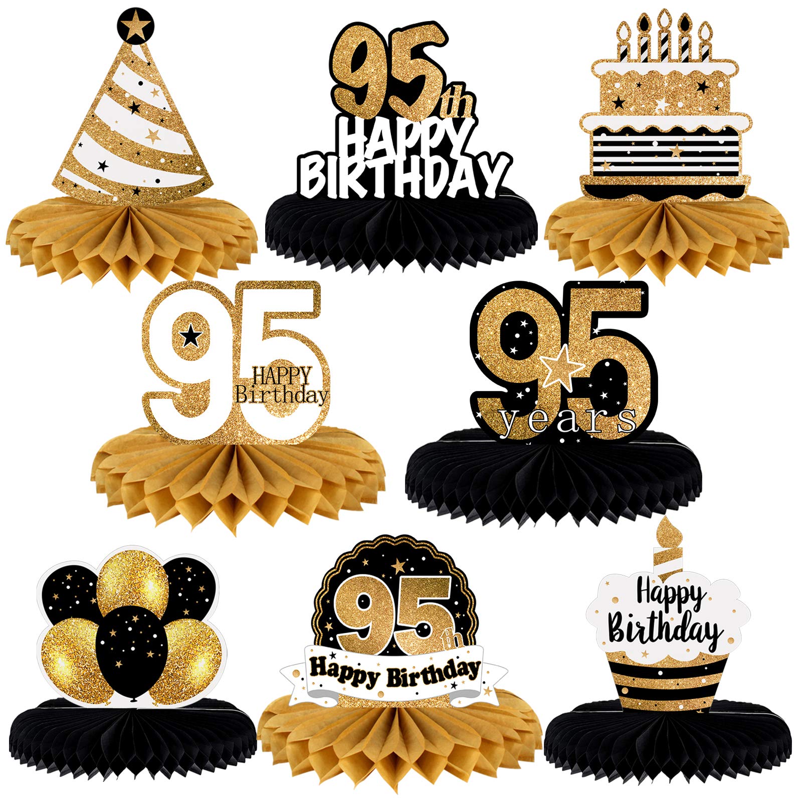 LINGTEER 'Happy 95th Birthday' stół o strukturze plastra miodu elementy centralne Cheers to 95th Birthday 95 Years Old Party dekoracje stołu znak podarunkowy.