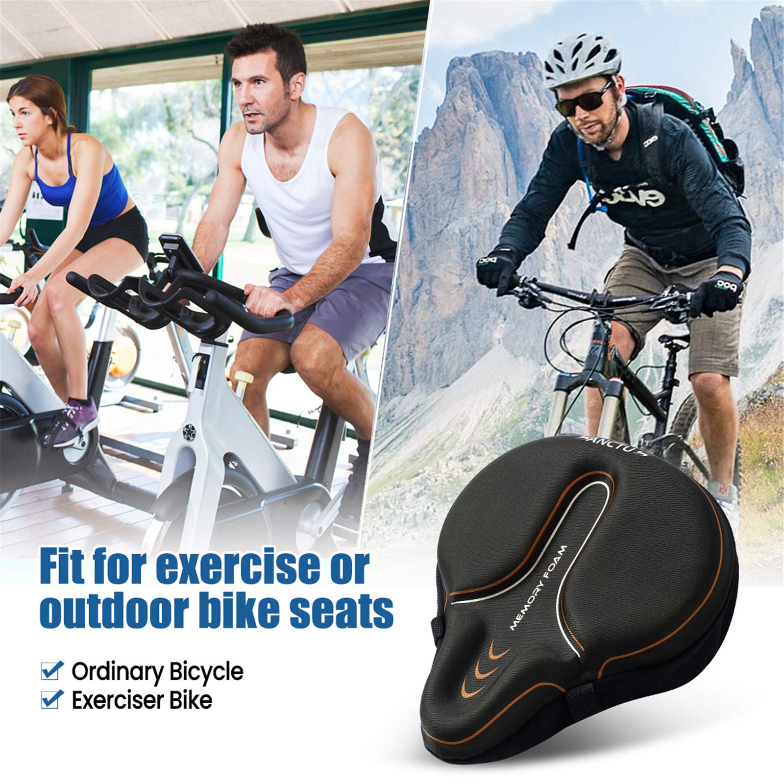 Sanctus Bike Seat Cushion Cover Memory Foam Large Wide Bicycle