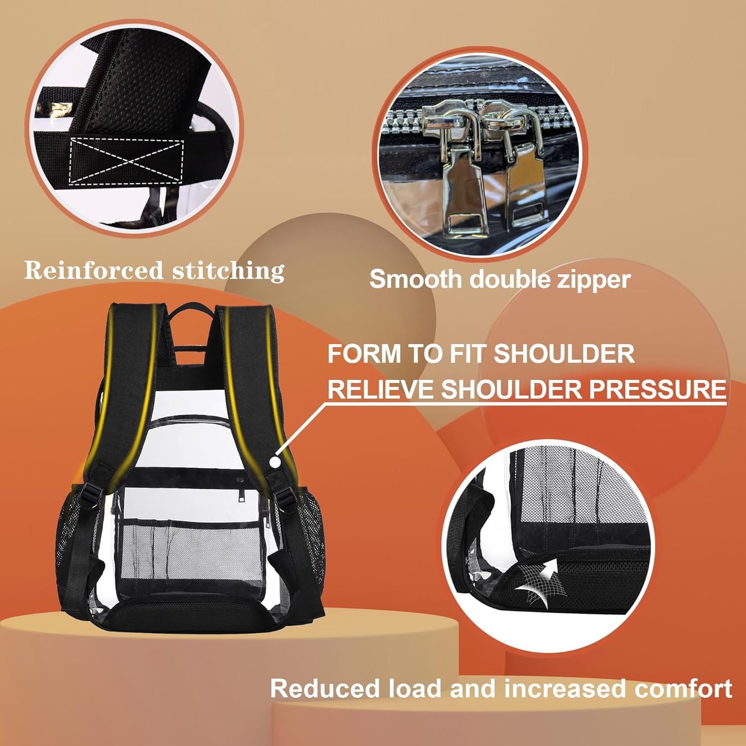 Clear Backpack,Heavy Duty Clear Bookbag See Through Backpack Large Clear Bag for School College Work Travel Security,Black - Image 6