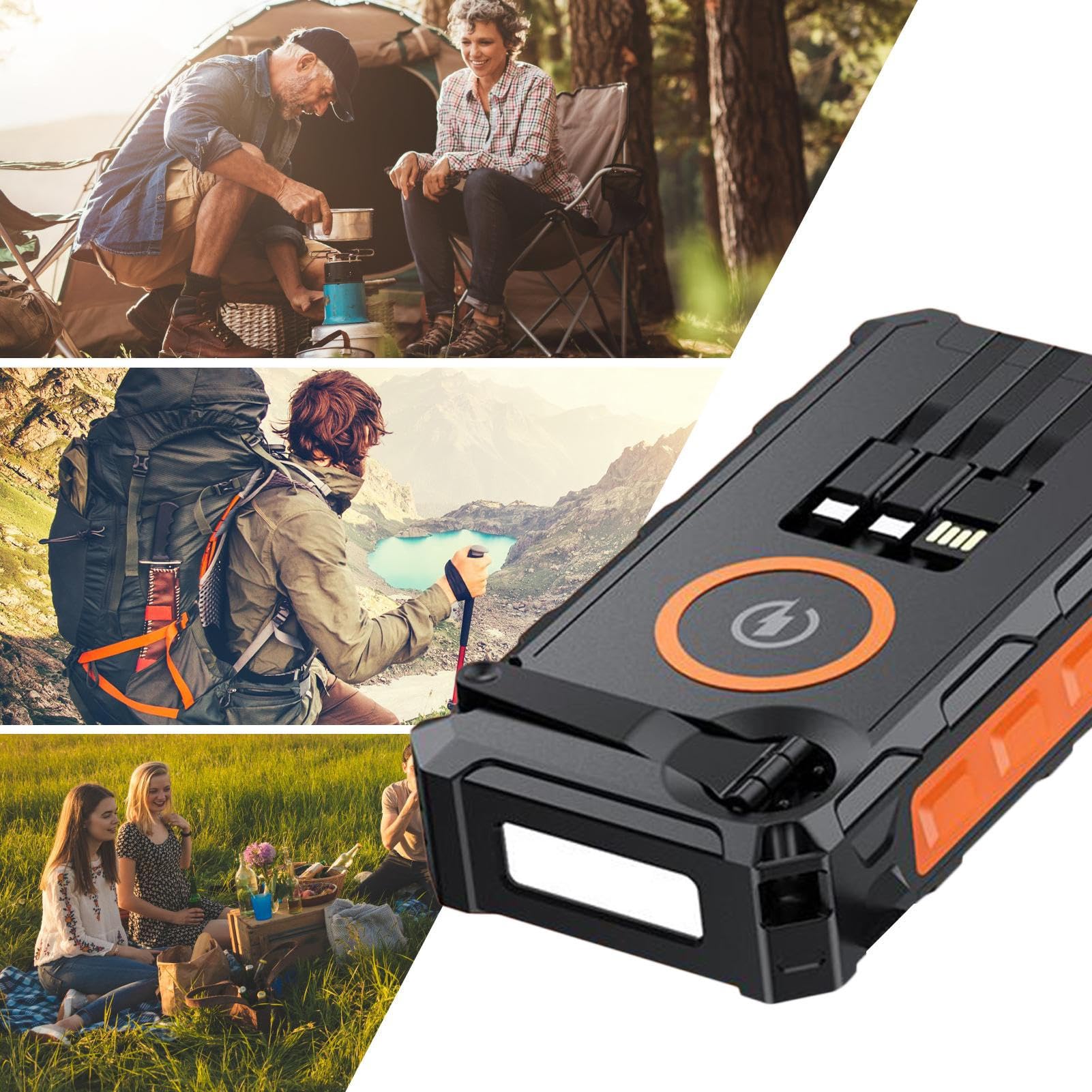 Powerbank solaire Portable Alarme Et Boussole Intégrées Sans Fil | Chargeur Batterie À Manivelle Avec Lampe LED Pour Voyages, Randonnée, Camping, Pêche, Hommes, Femmes, Jeunes,