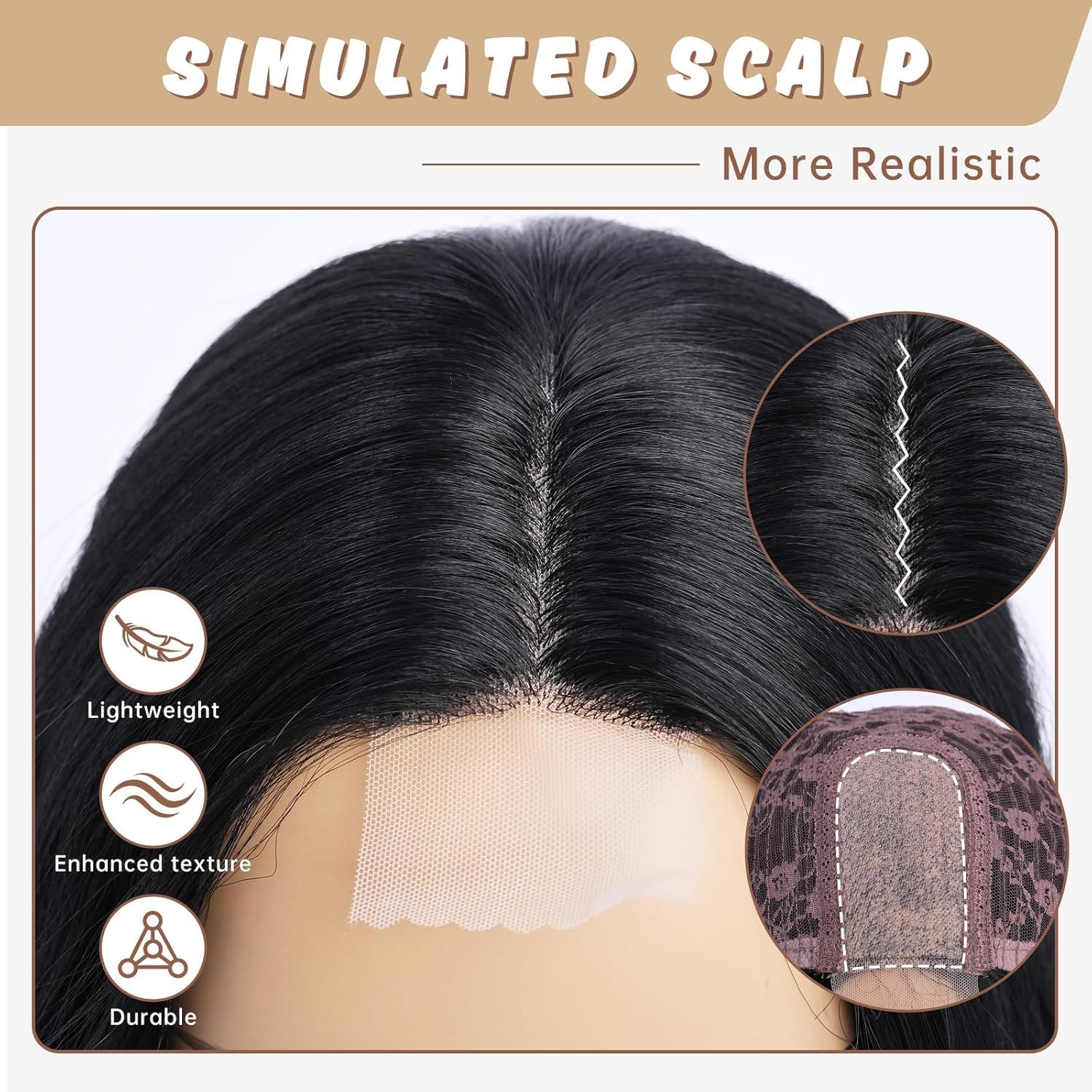 YaissmyLu Medium Length Black Wavy Wigs for Women 18 Inch Middle Part Wavy 1B Wig Natural Looking Synthetic Heat Resistant Fiber Wig for Daily Party Use (18 inch) - Image 4