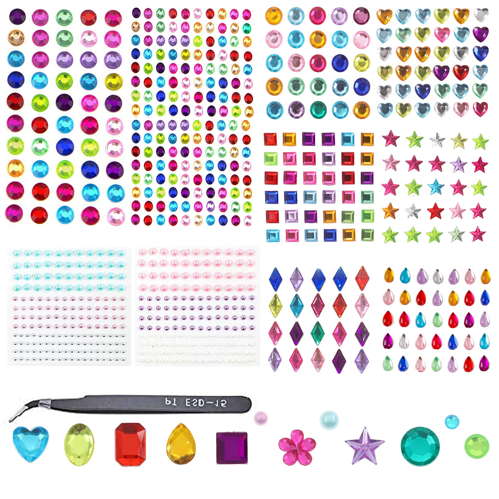 2500 Stück Glitzersteine Selbstklebend - Bastelset Mit Verschiedenen Formen & Farben