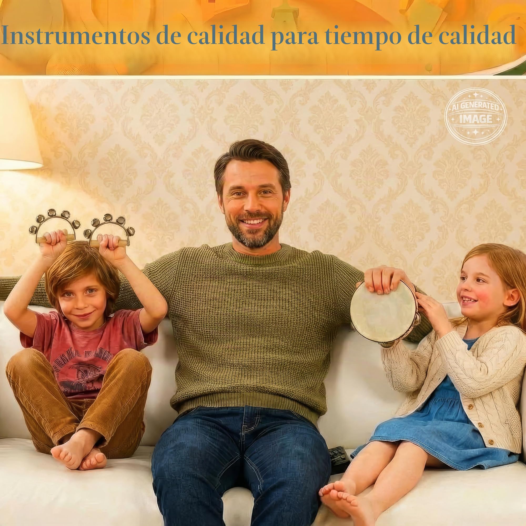 Set de Instrumentos Musicales de Madera Stoie’s para Niños de 1-9 Años – Tambor, Flauta, Maracas, Campanitas, Castañuelas, Pandereta, Juguete Montessori Educativo, Seguro, con Bolsa de Algodón