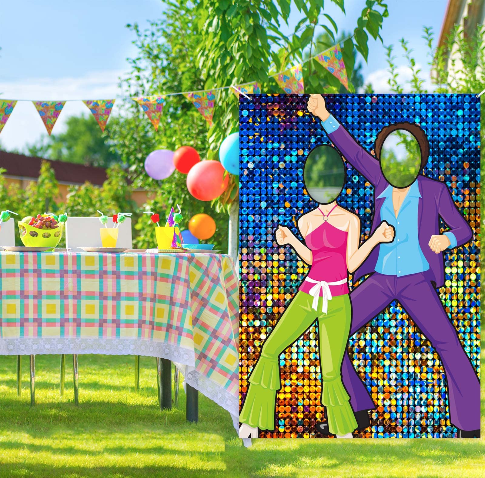 70s Disco Party Banner Pretend Play Party Game Backdrop Retro Disco Ball Theme Decor Decorations For 70's Night Club Neon Dance Party 1970s Fever Birthday Party Supplies Background