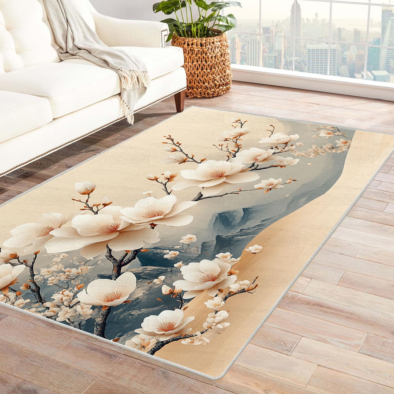 Tapis de salon fleurs de montagne pour entrée accueillante et moderne